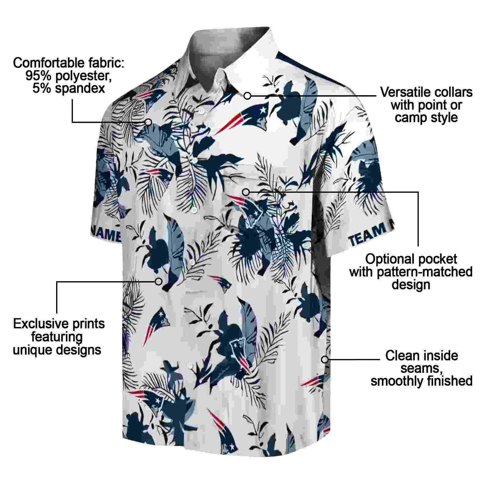 customized new england patriots botanical theme blue white hawaiian shirt new arrival