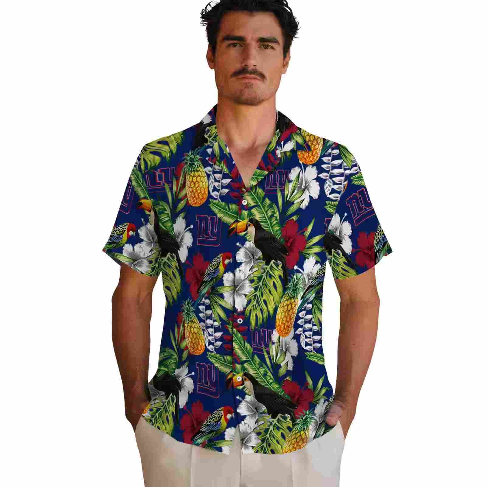 customized new york giants tropical toucan blue green hawaiian shirt fashion forward