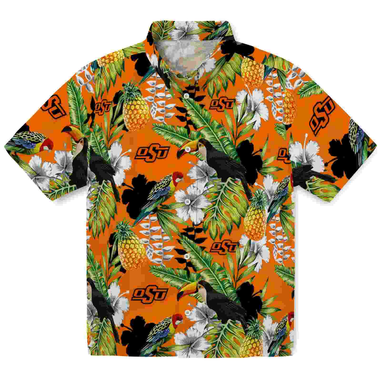 customized oklahoma state cowboys tropical toucan orange green hawaiian shirt best selling