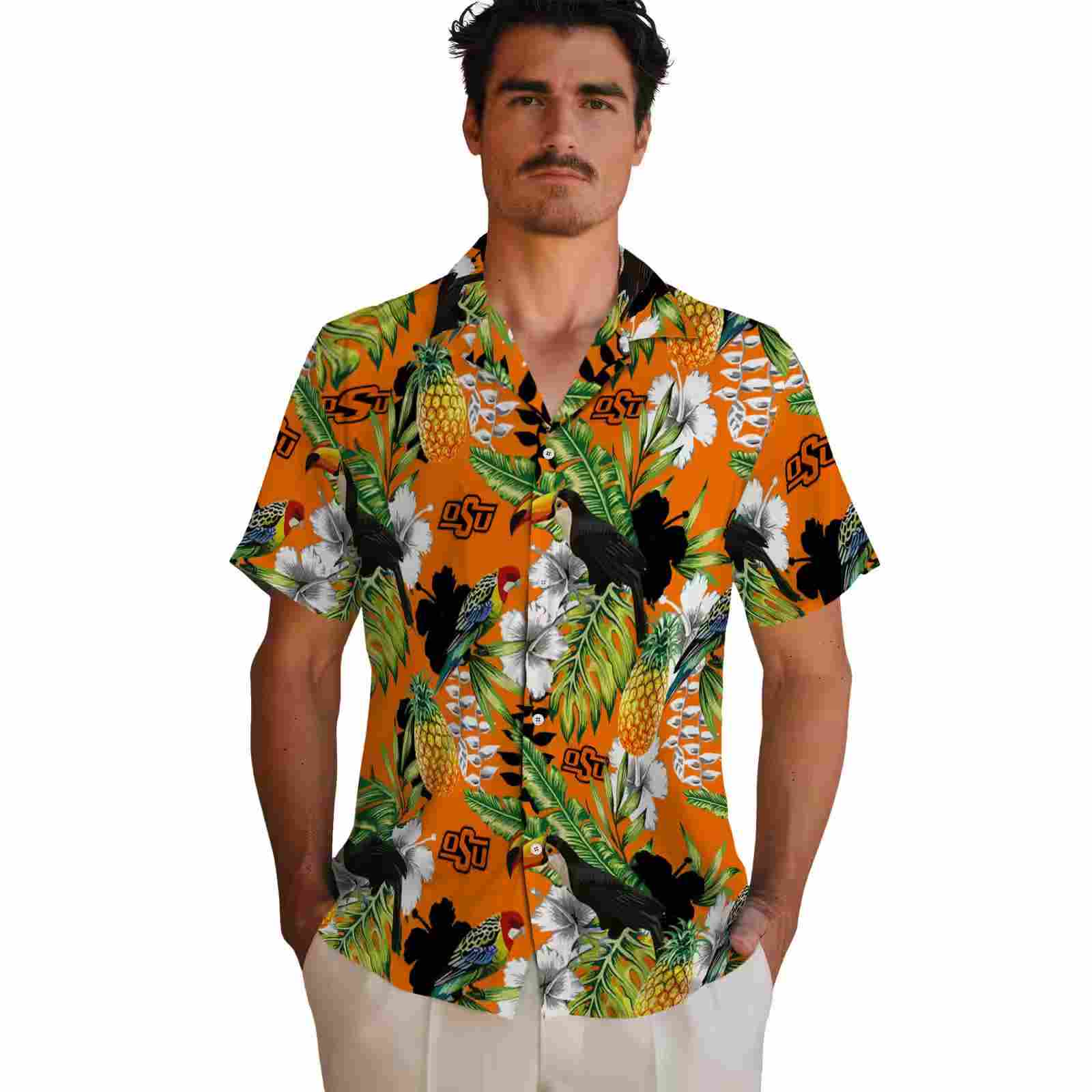 customized oklahoma state cowboys tropical toucan orange green hawaiian shirt fashion forward