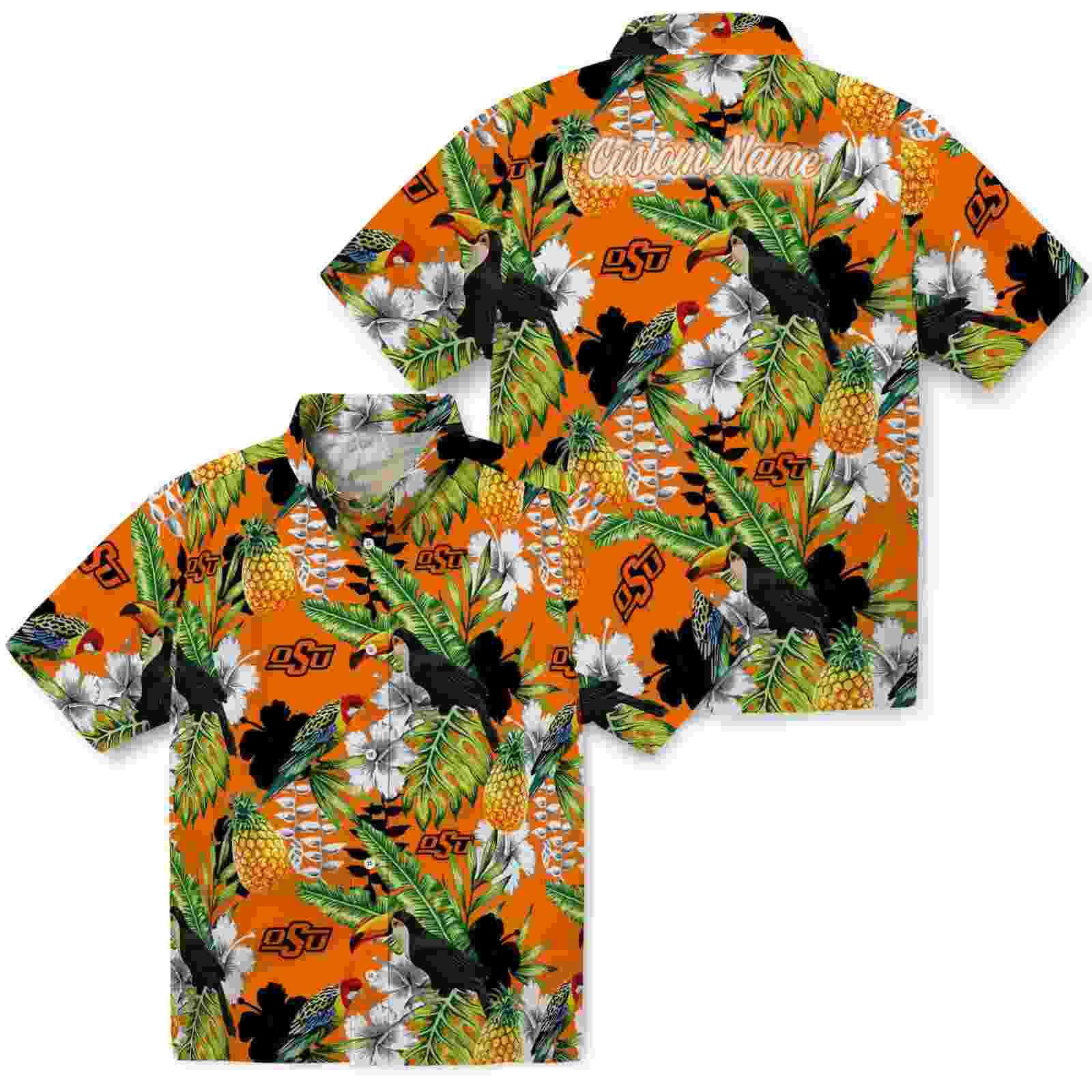 customized oklahoma state cowboys tropical toucan orange green hawaiian shirt high quality