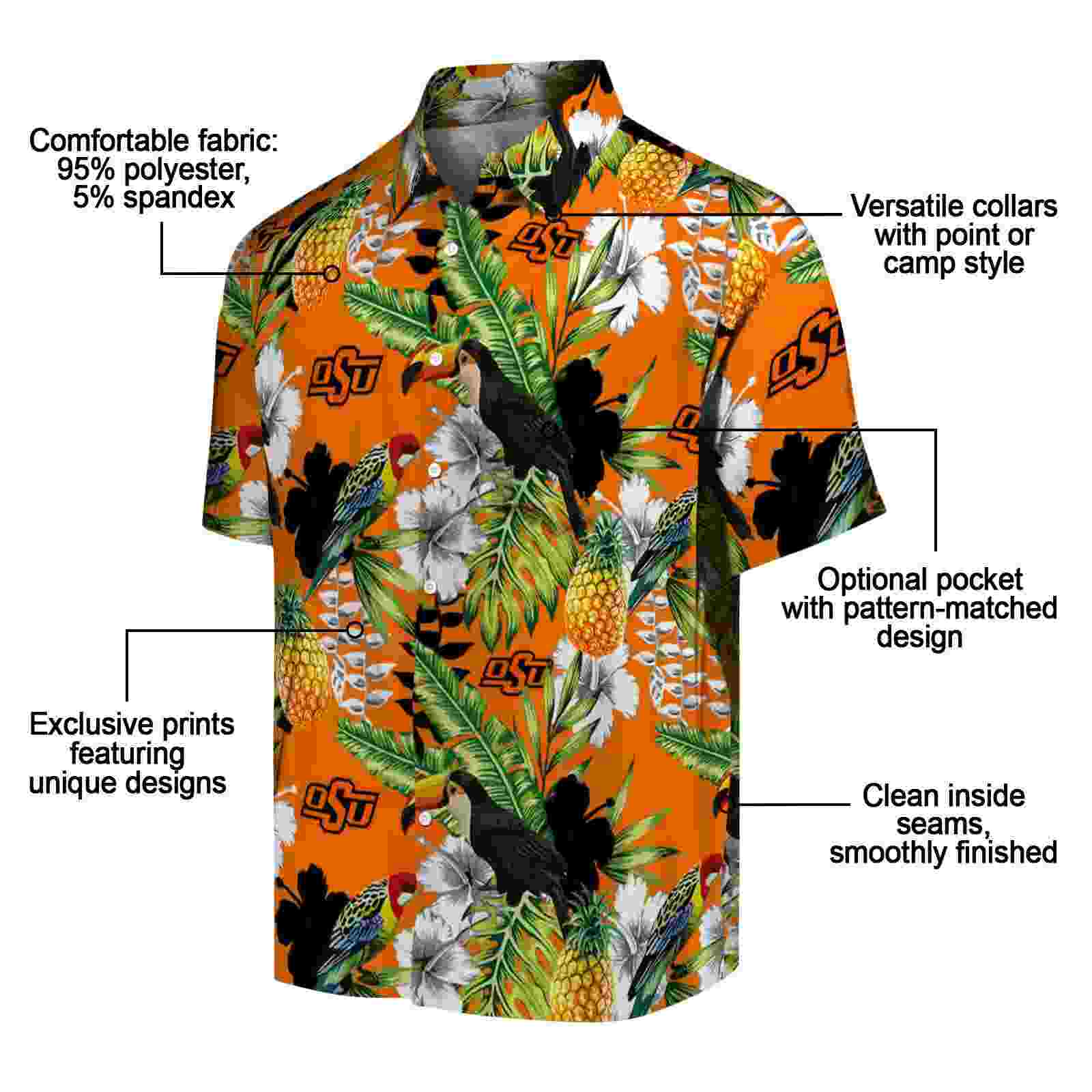 customized oklahoma state cowboys tropical toucan orange green hawaiian shirt new arrival