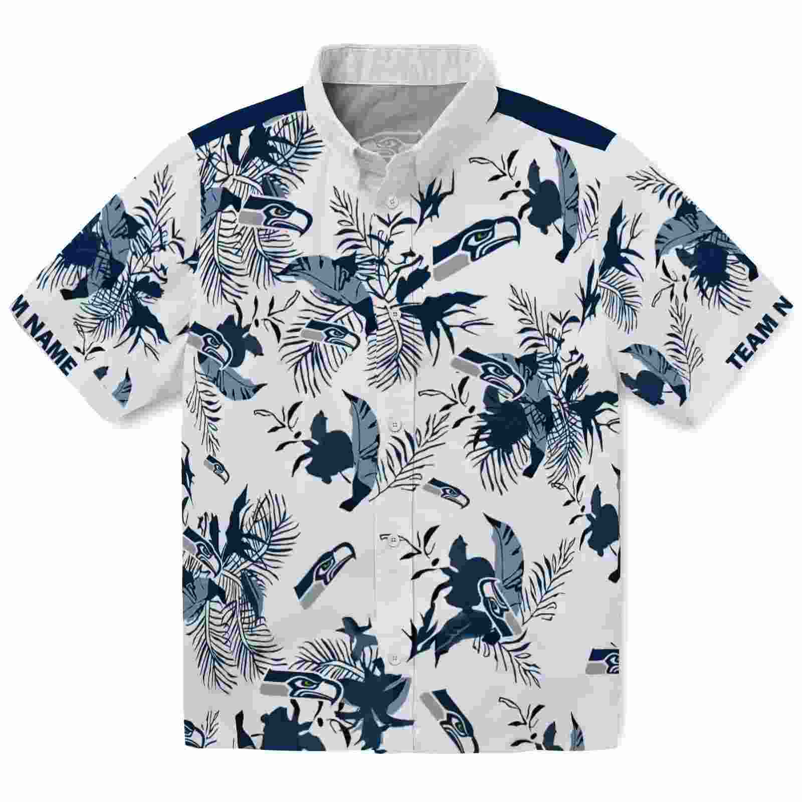 Customized Seattle Seahawks Botanical Theme Blue White Hawaiian Shirt