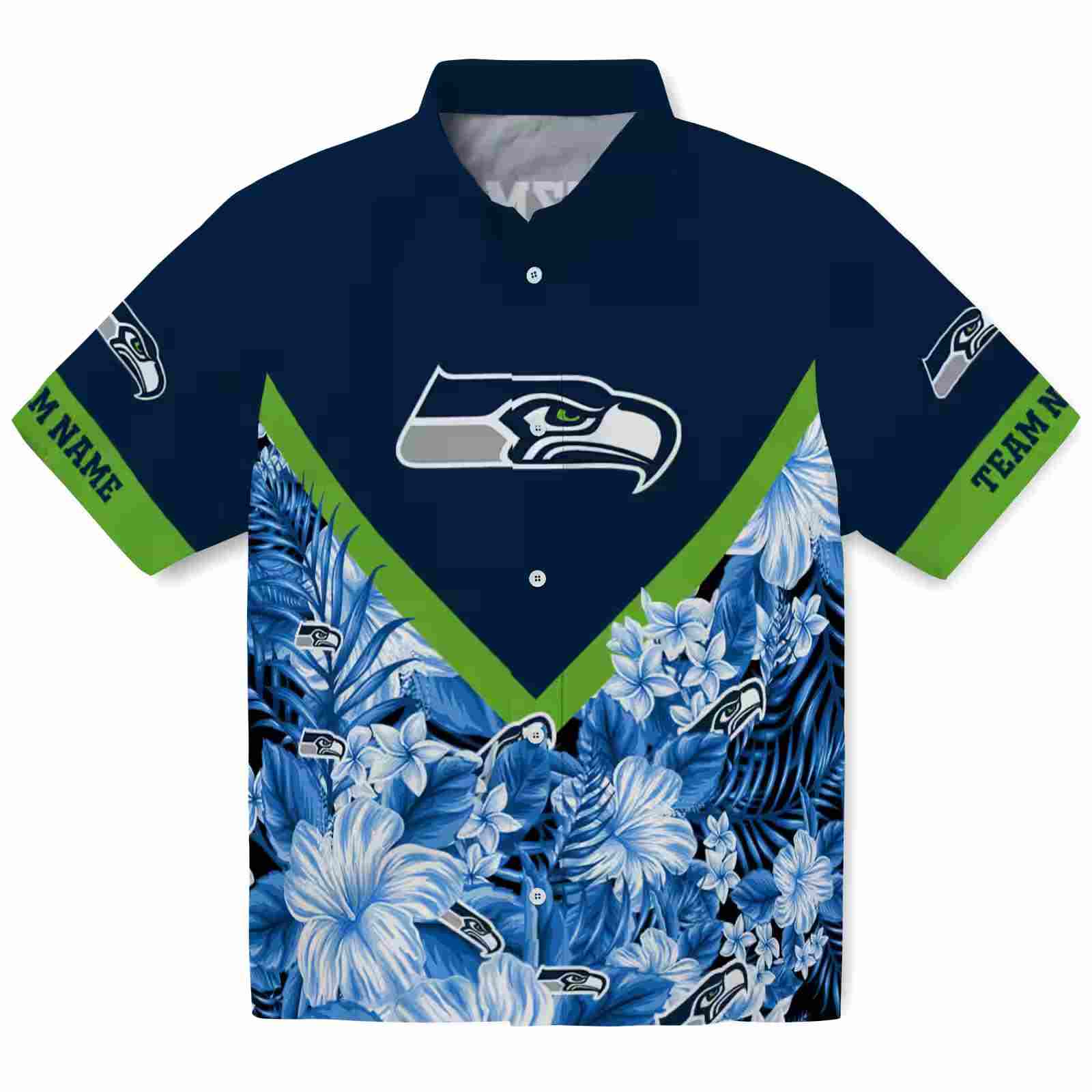 Customized Seattle Seahawks Floral Chevron Blue Hawaiian Shirt