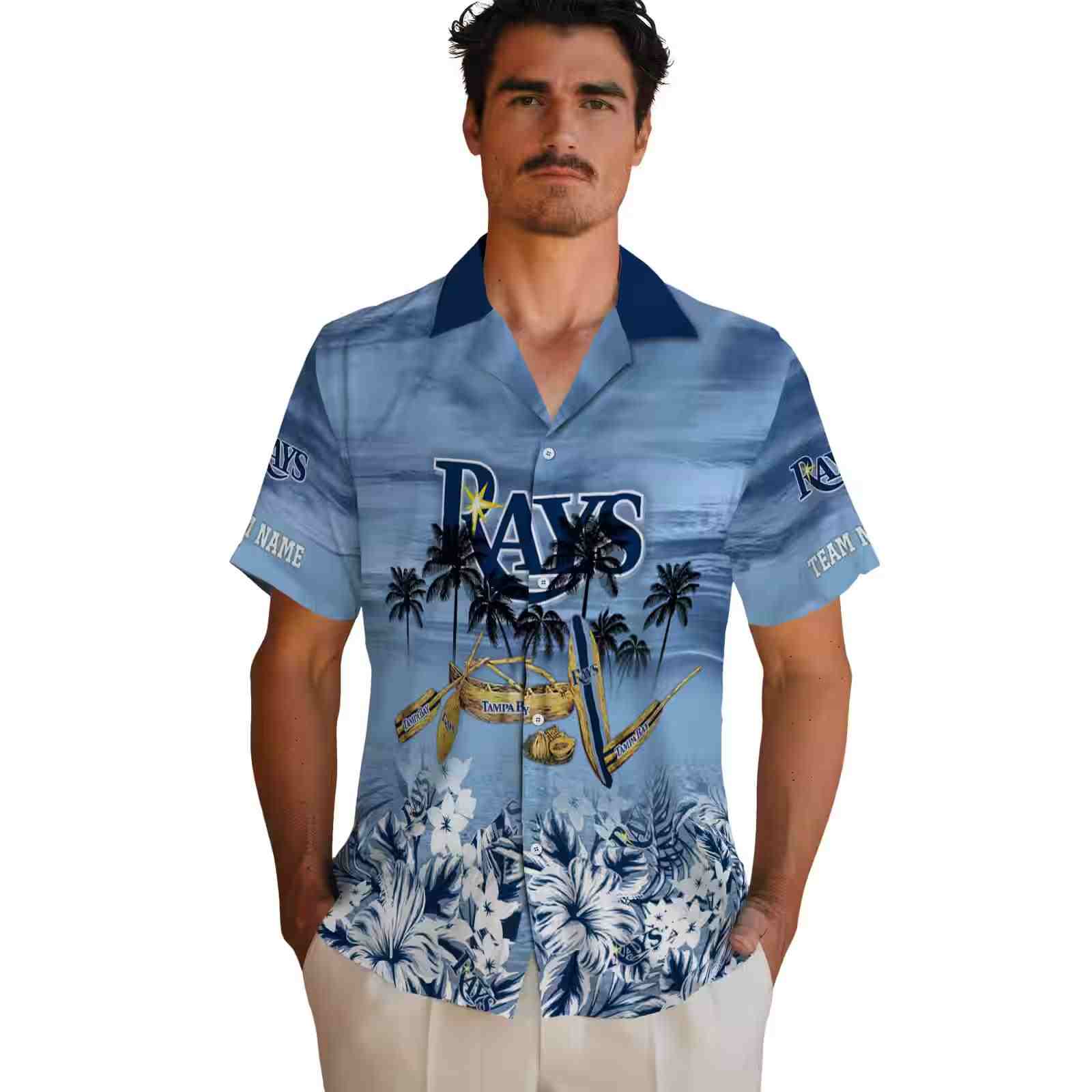 customized tampa bay rays tropical canoe navy hawaiian shirt fashion forward