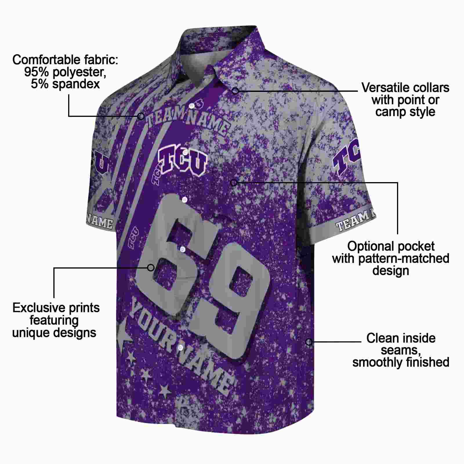 customized tcu horned frogs star stripes purple hawaiian shirt new arrival