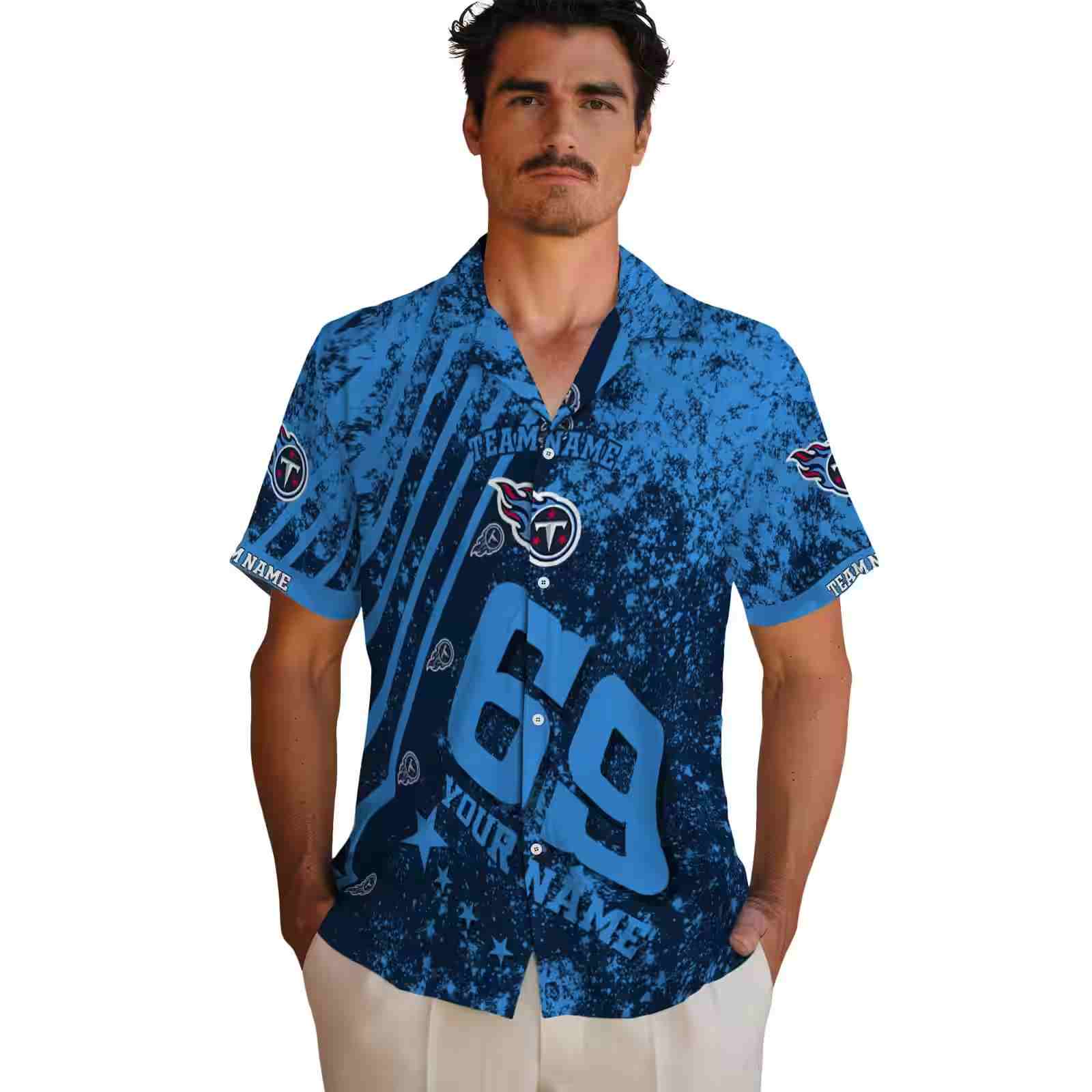 customized tennessee titans star stripes navy hawaiian shirt fashion forward