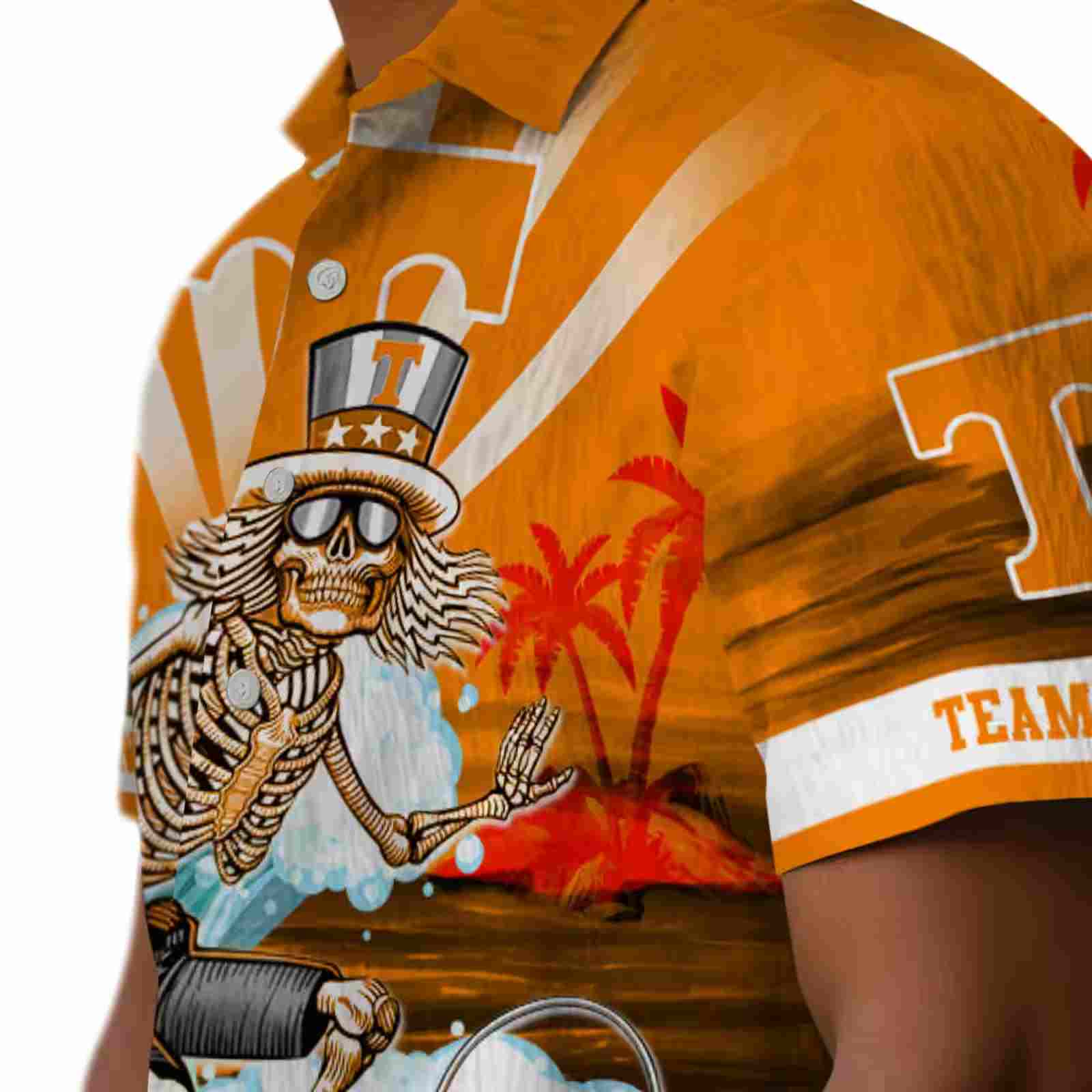 customized tennessee volunteers surfing skeleton orange blue hawaiian shirt trendy