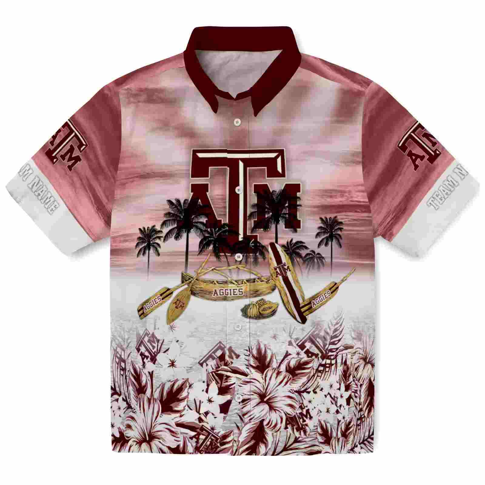 Customized Texas A&M Aggies Tropical Canoe Maroon Hawaiian Shirt