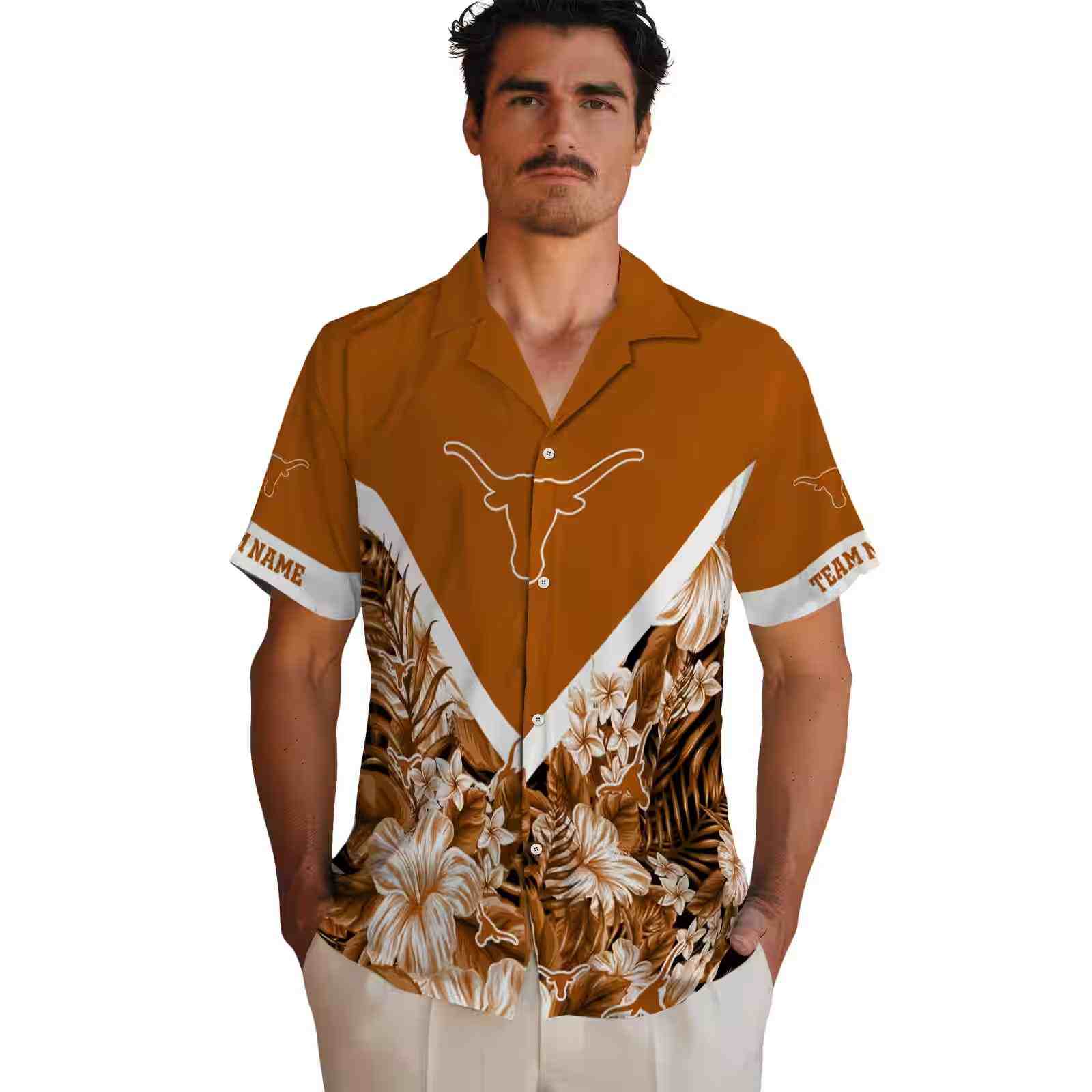 customized texas longhorns floral chevron orange hawaiian shirt fashion forward