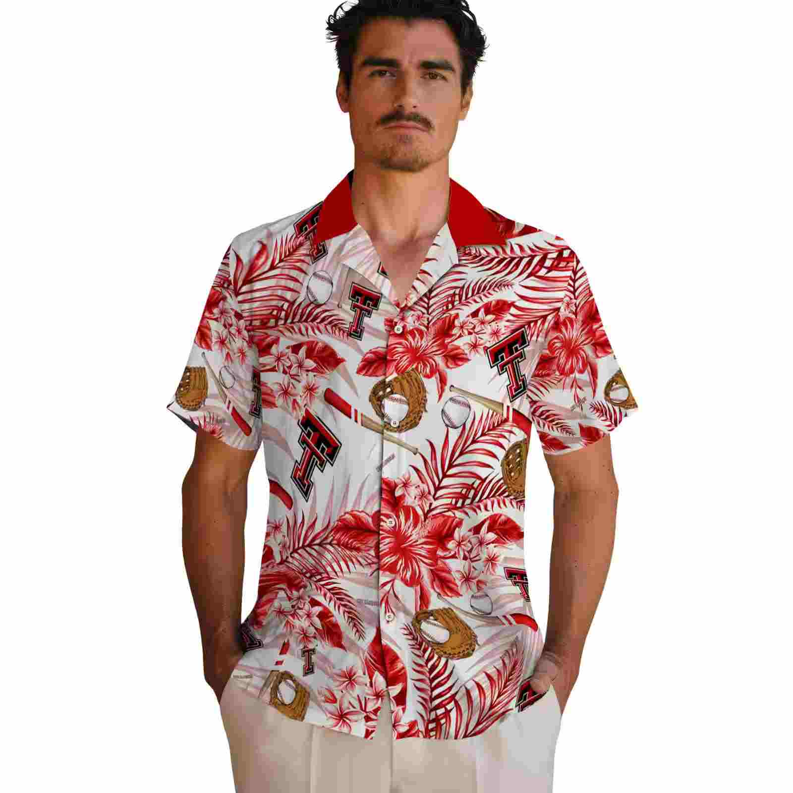 customized texas tech red raiders floral baseball red white hawaiian shirt fashion forward