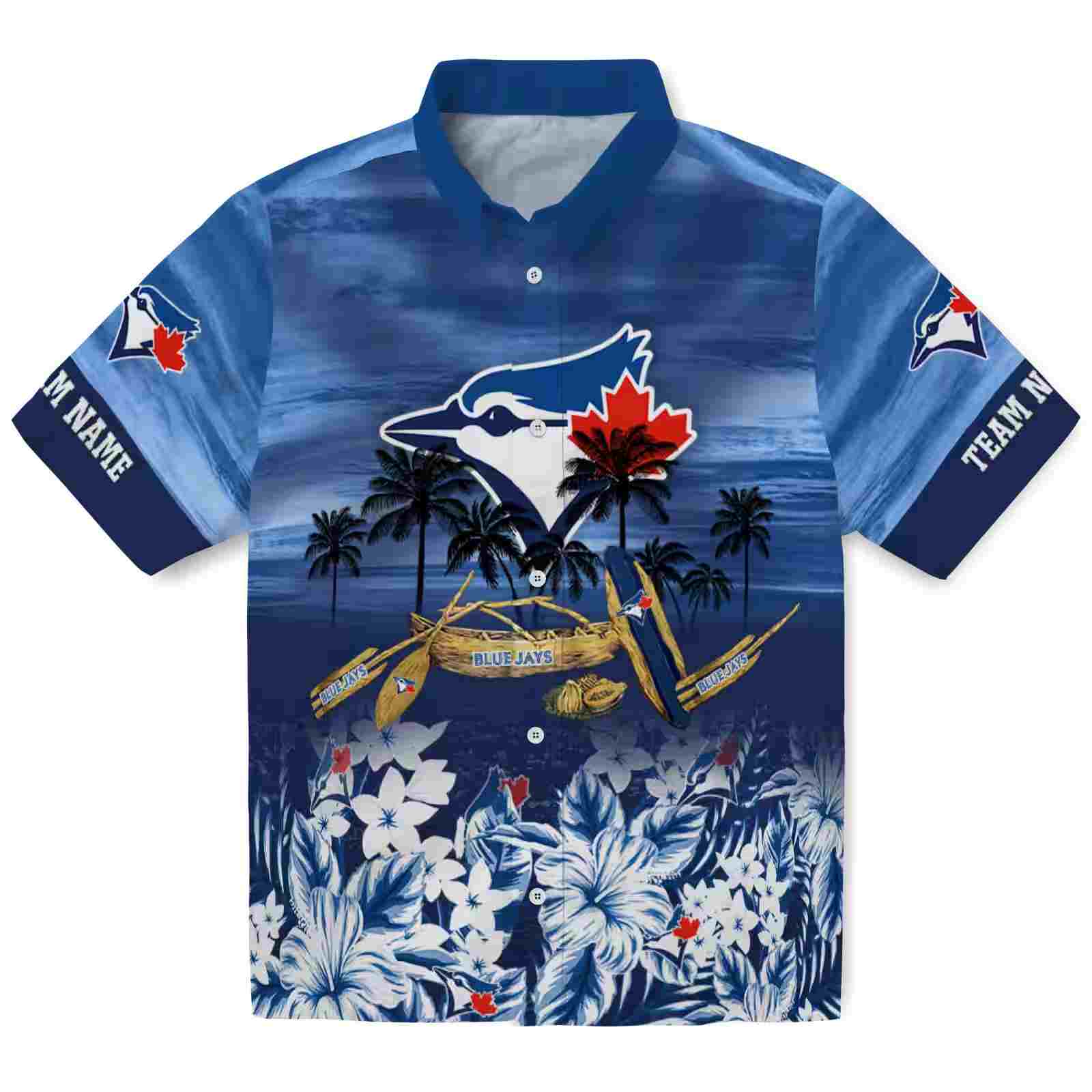 Customized Toronto Blue Jays Tropical Canoe Blue Hawaiian Shirt