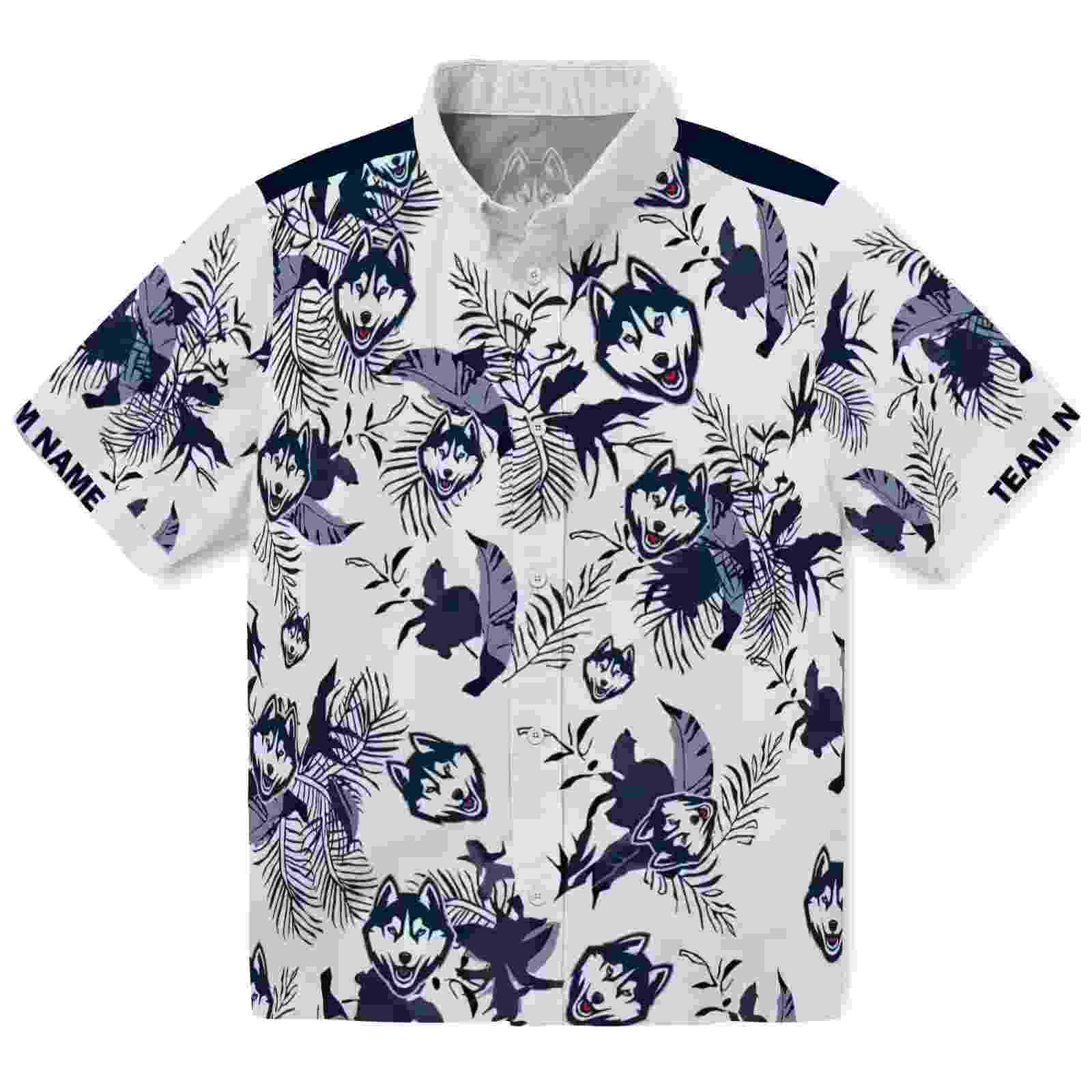 customized uconn huskies botanical theme blue white hawaiian shirt best selling