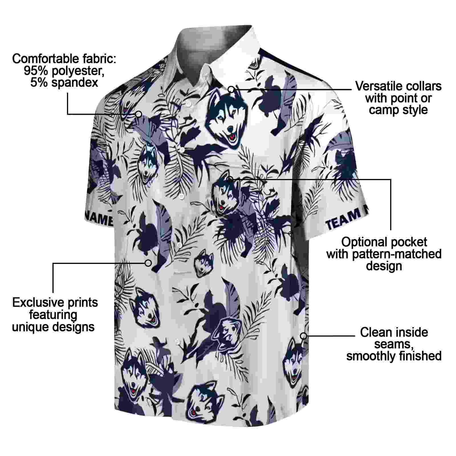 customized uconn huskies botanical theme blue white hawaiian shirt new arrival