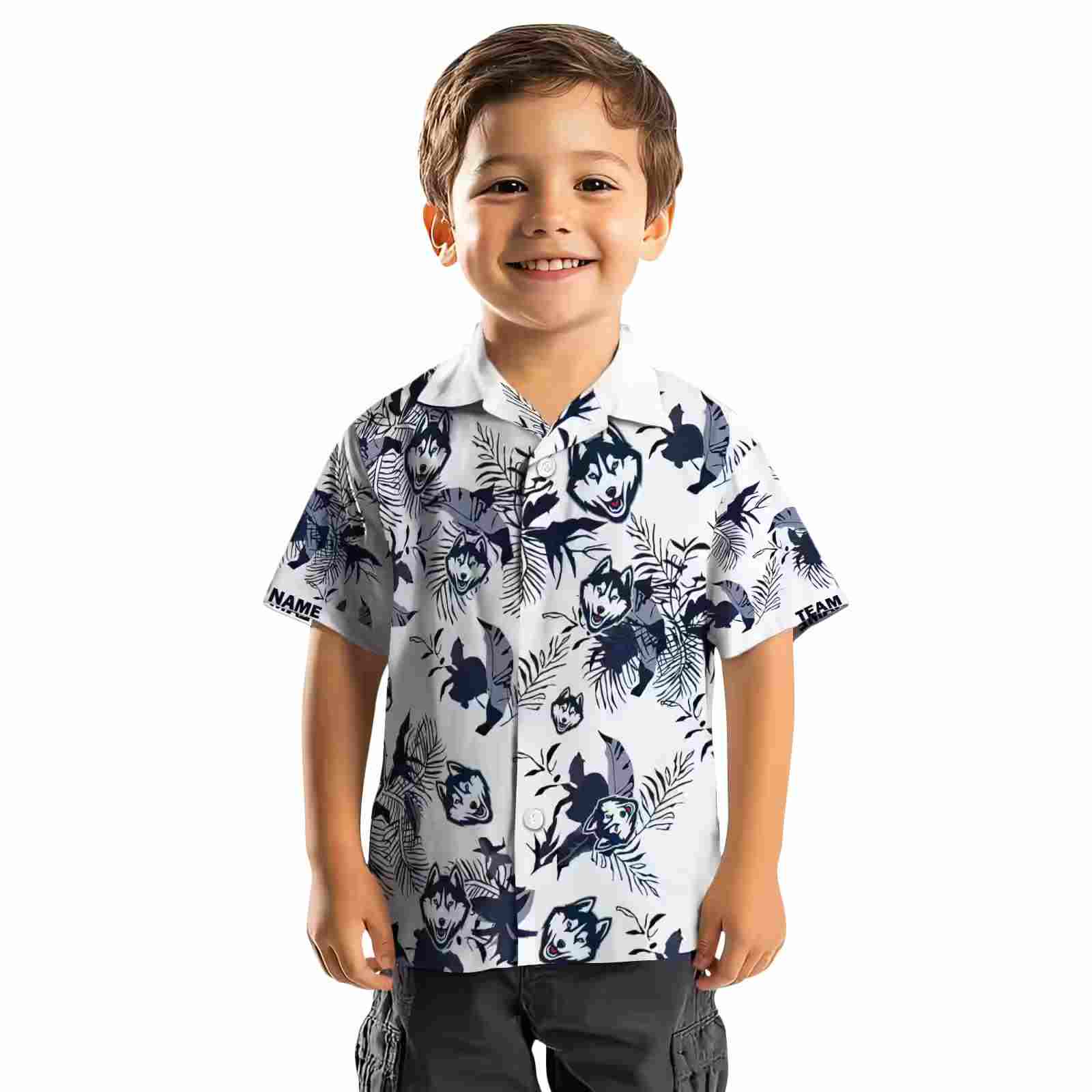 customized uconn huskies botanical theme blue white hawaiian shirt top rated