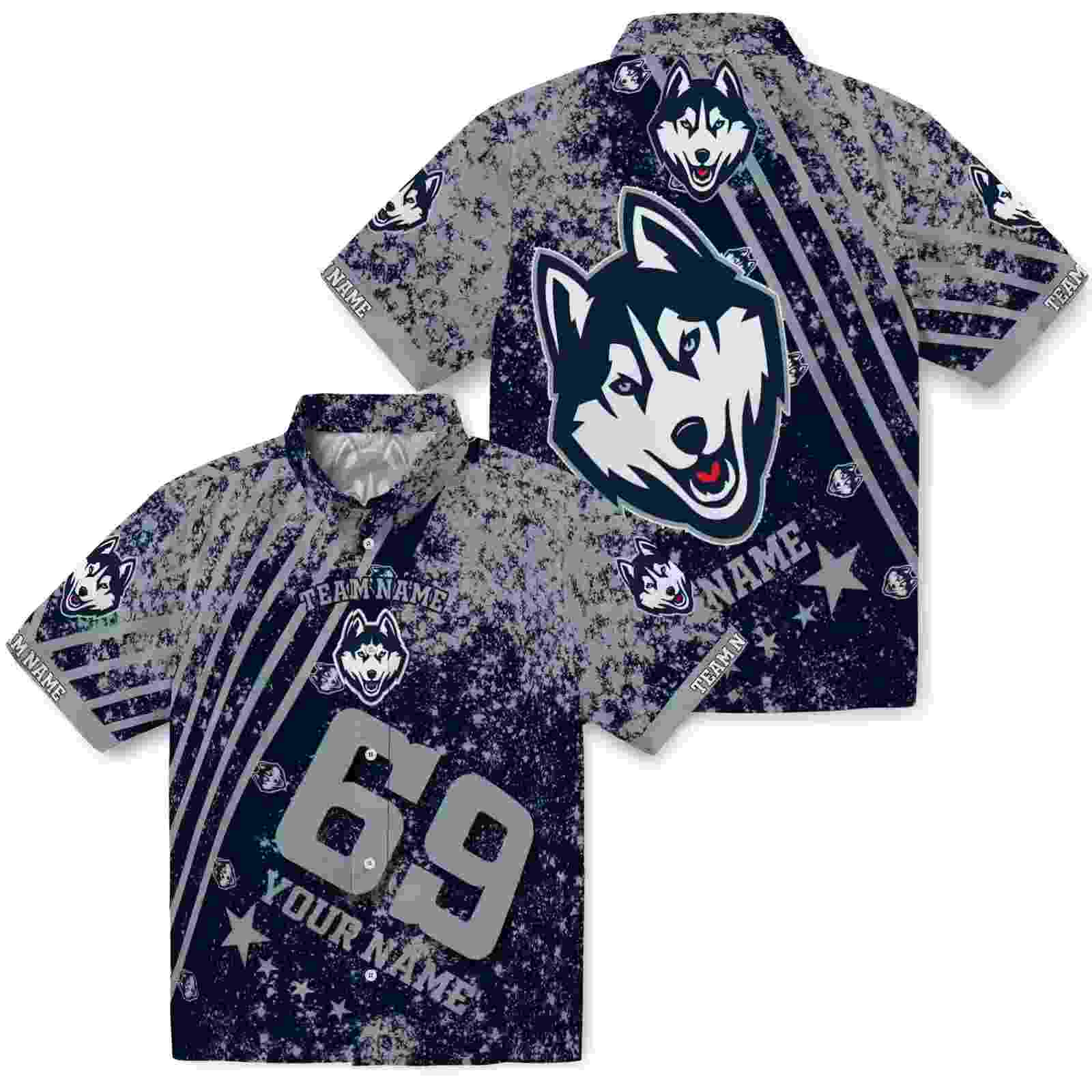 customized uconn huskies star stripes blue hawaiian shirt high quality