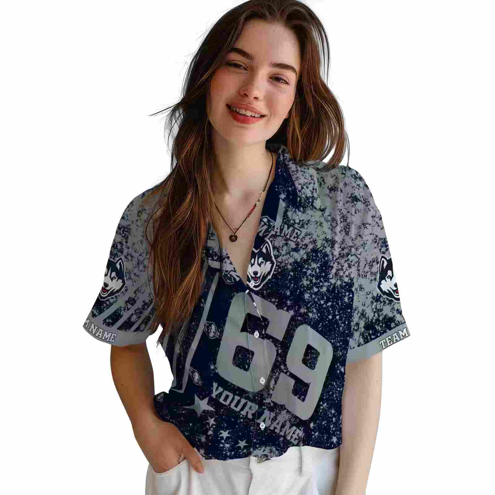 customized uconn huskies star stripes blue hawaiian shirt latest model