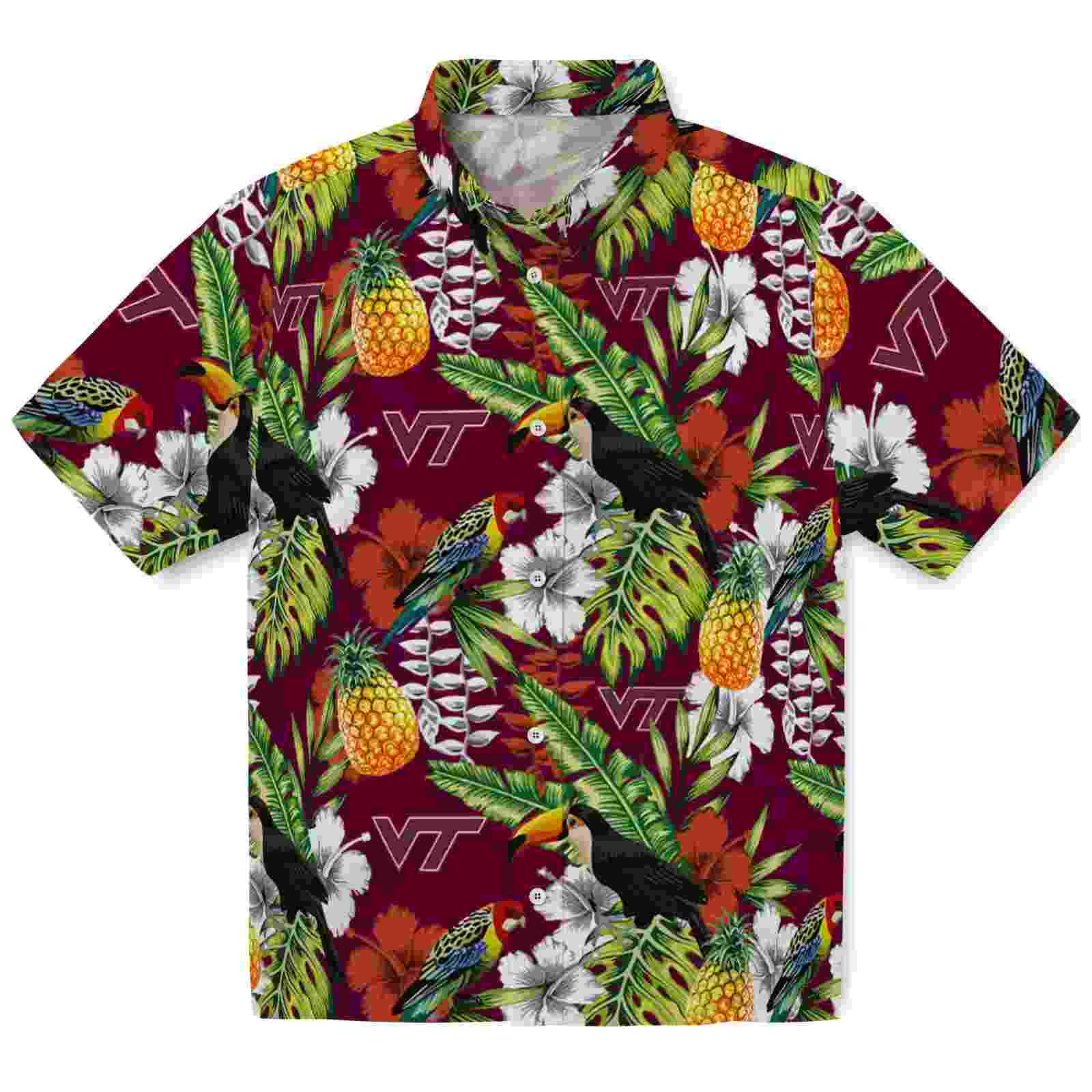 customized virginia tech hokies tropical toucan maroon green hawaiian shirt best selling