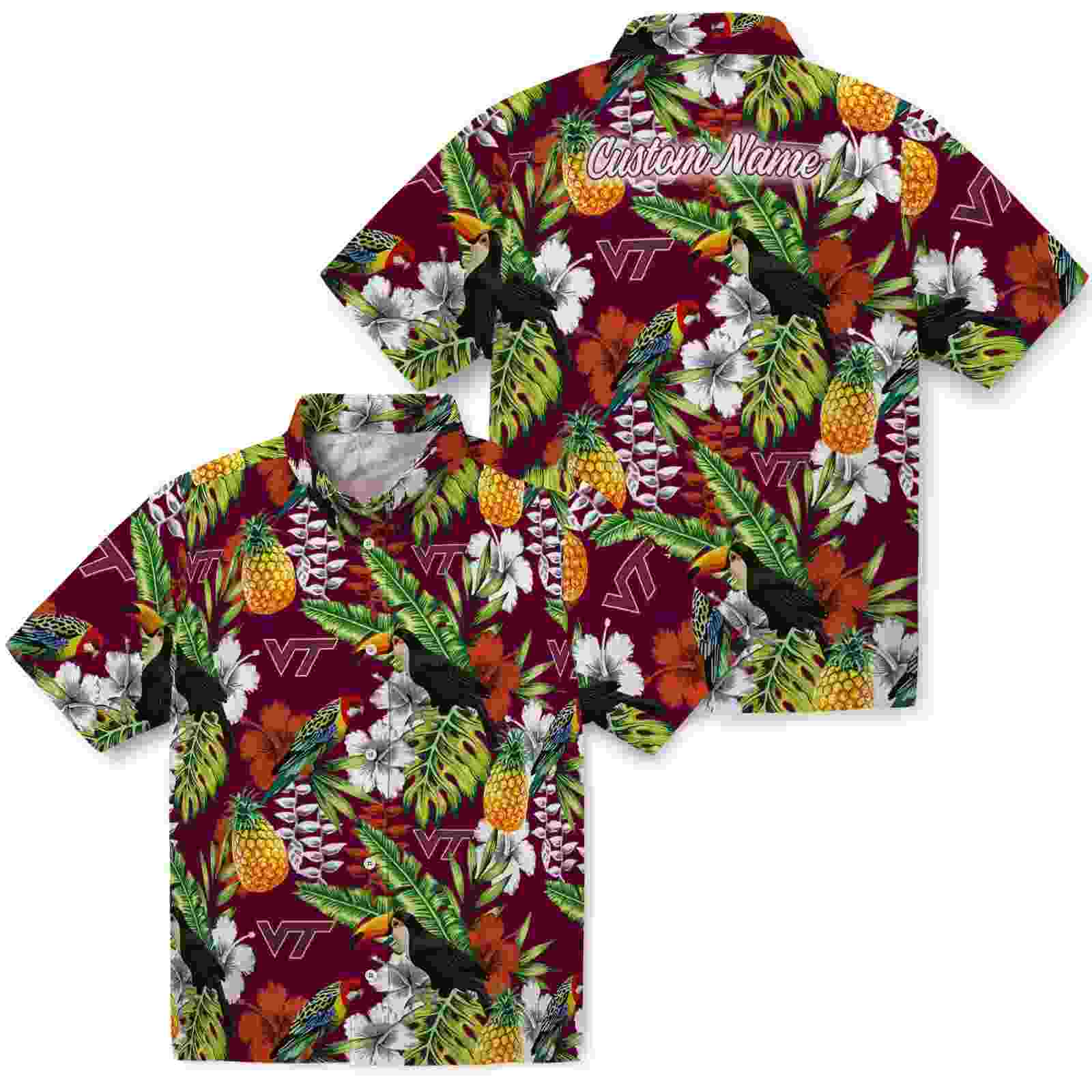 customized virginia tech hokies tropical toucan maroon green hawaiian shirt high quality