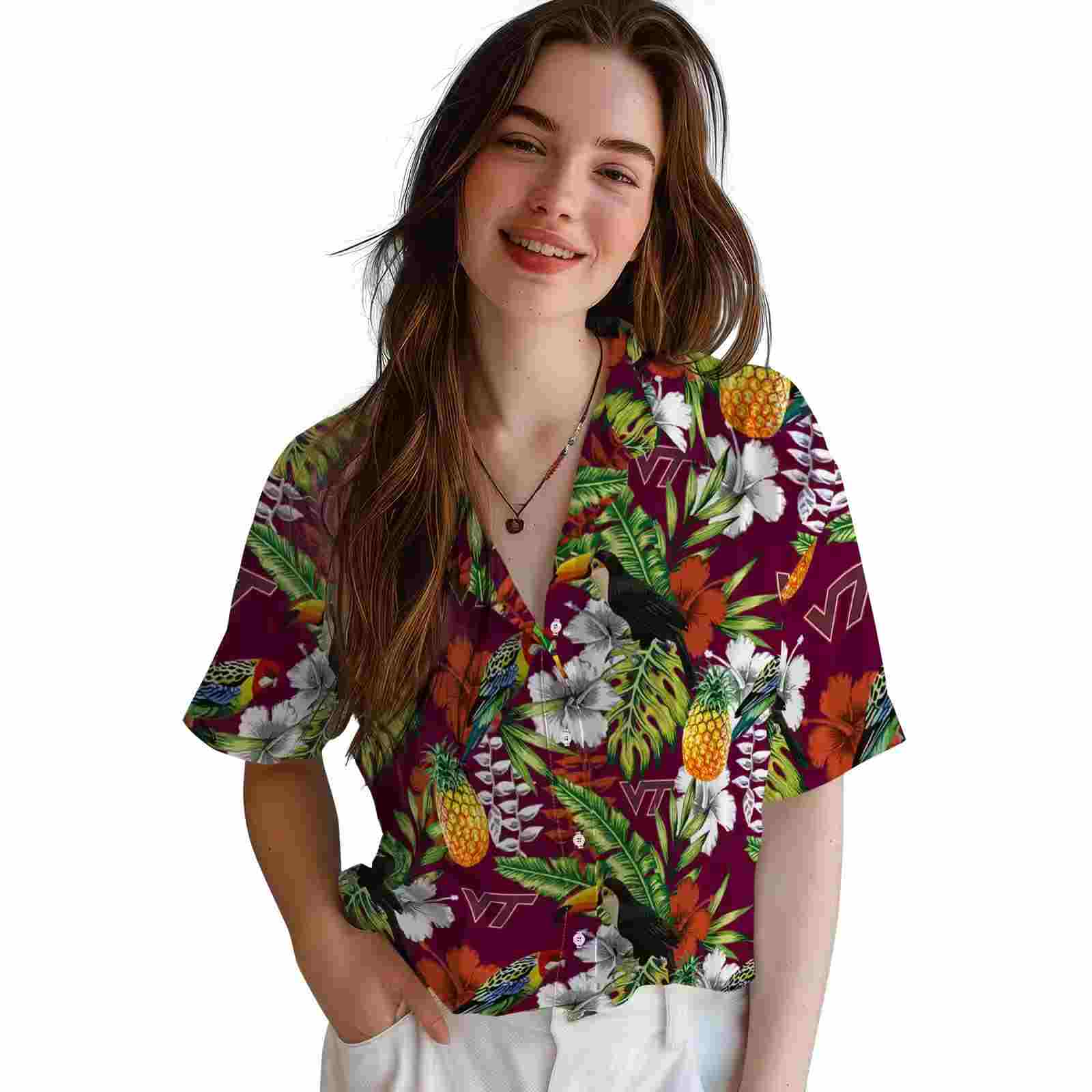 customized virginia tech hokies tropical toucan maroon green hawaiian shirt latest model