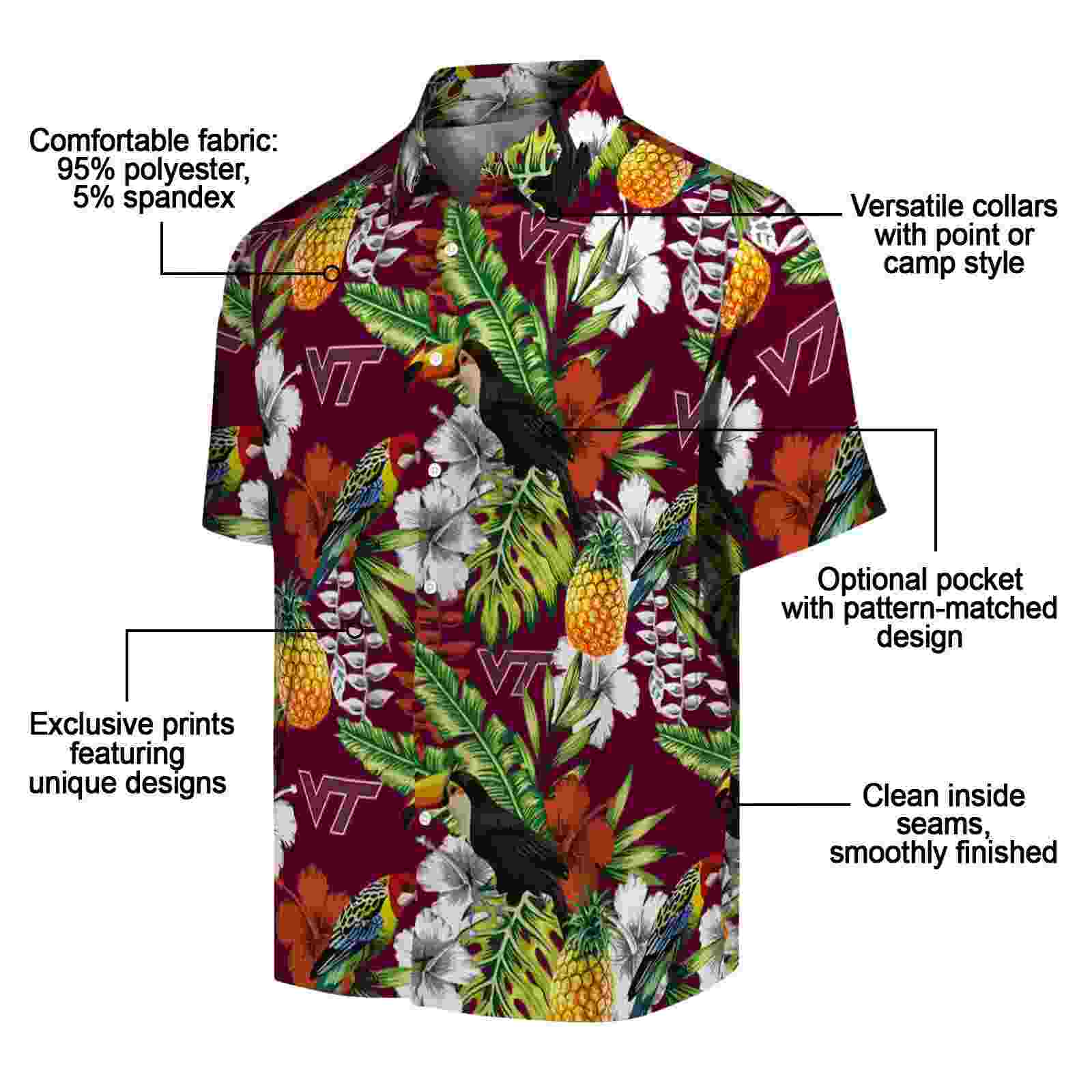 customized virginia tech hokies tropical toucan maroon green hawaiian shirt new arrival