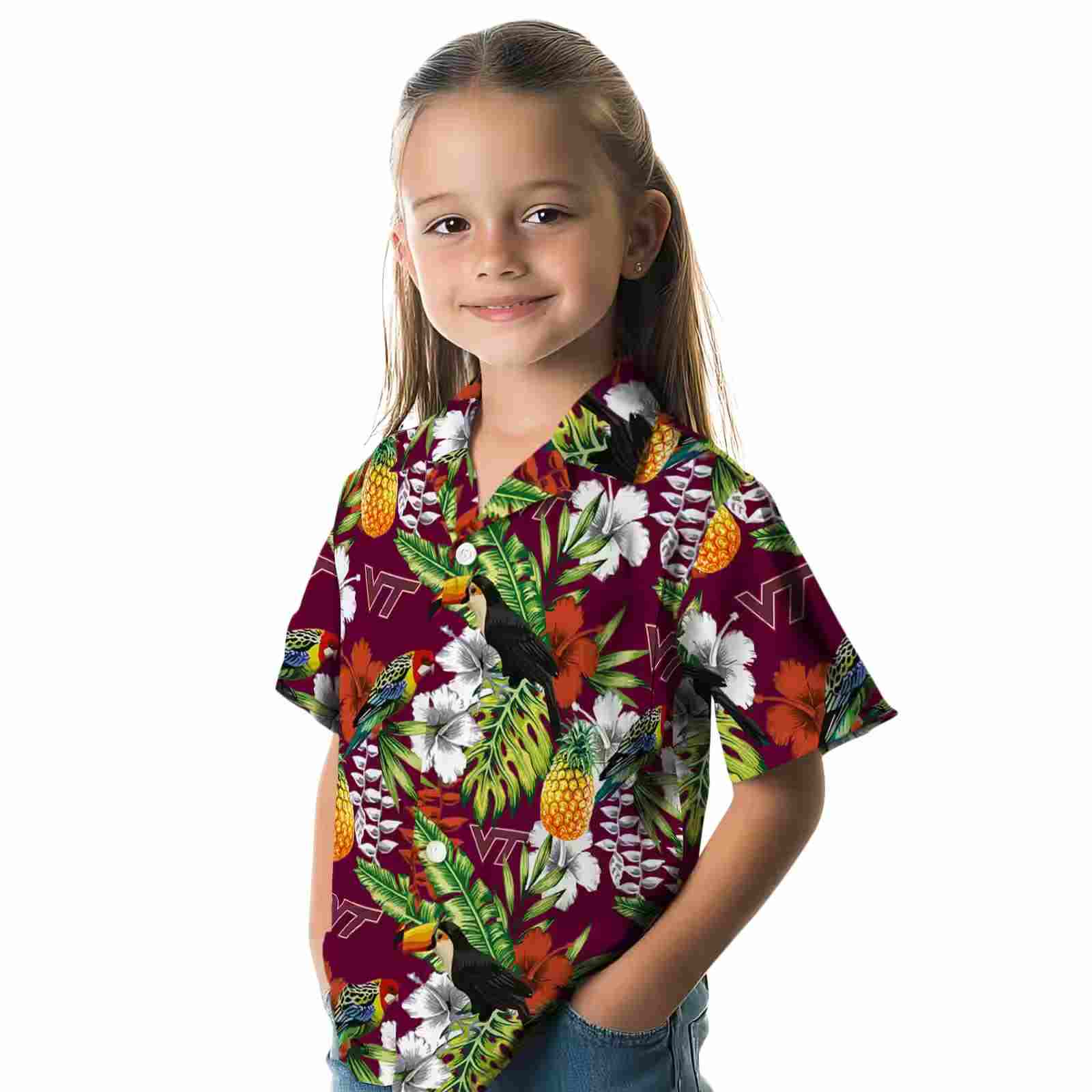 customized virginia tech hokies tropical toucan maroon green hawaiian shirt premium grade