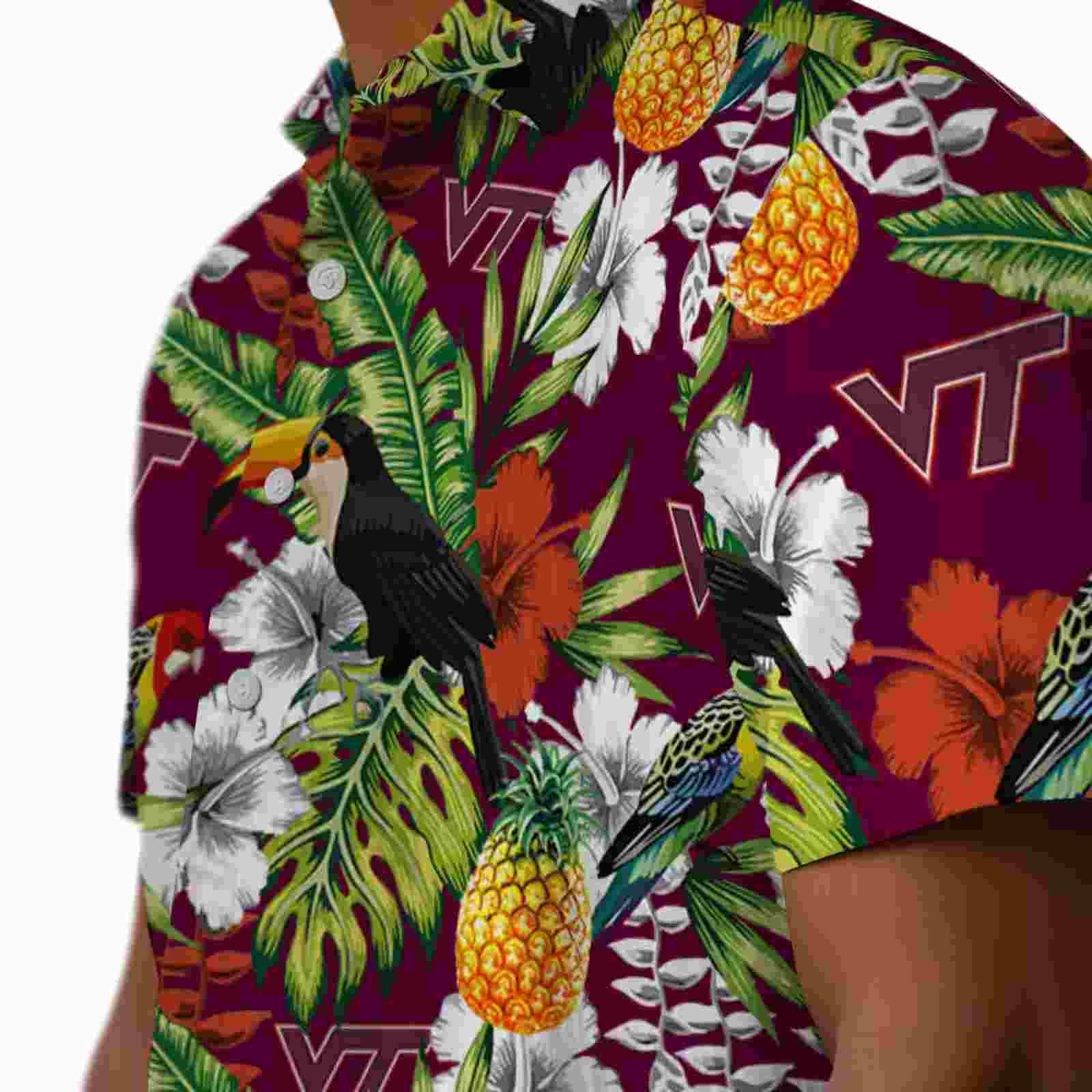 customized virginia tech hokies tropical toucan maroon green hawaiian shirt trendy