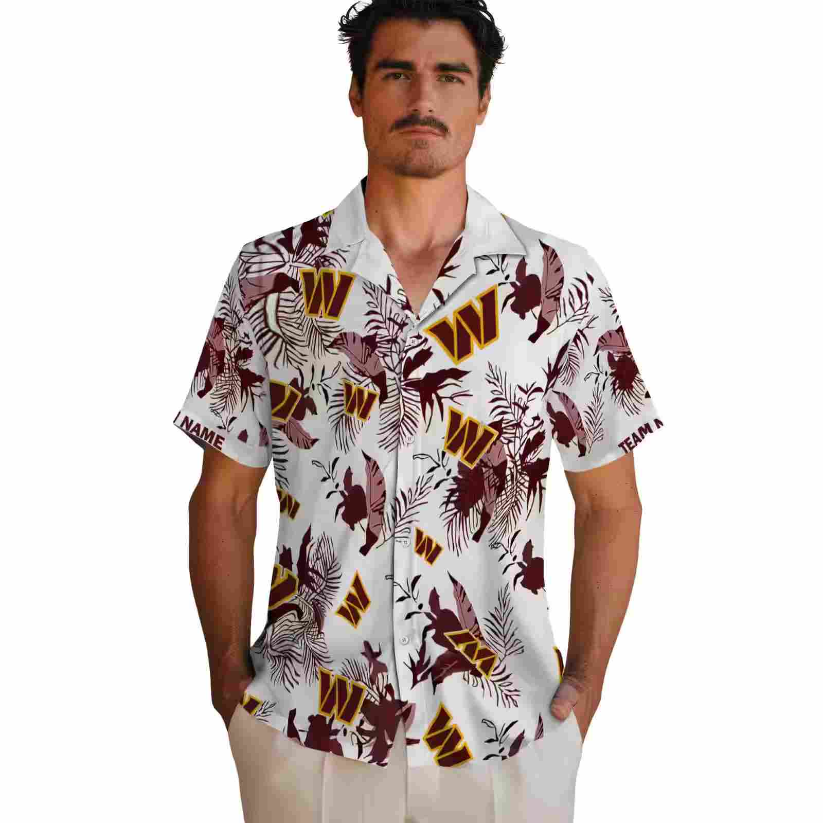 customized washington commanders botanical theme burgundy white hawaiian shirt fashion forward