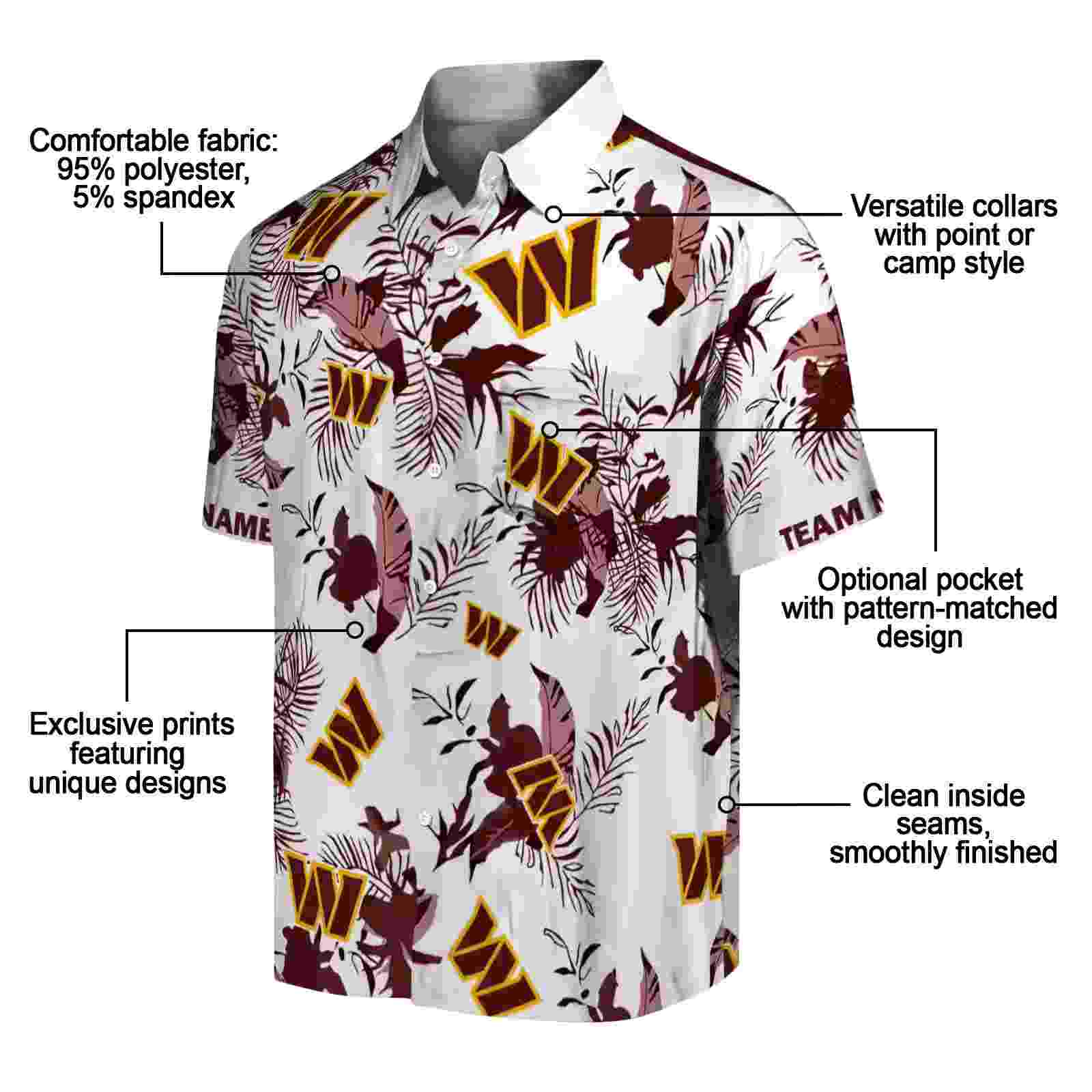 customized washington commanders botanical theme burgundy white hawaiian shirt new arrival