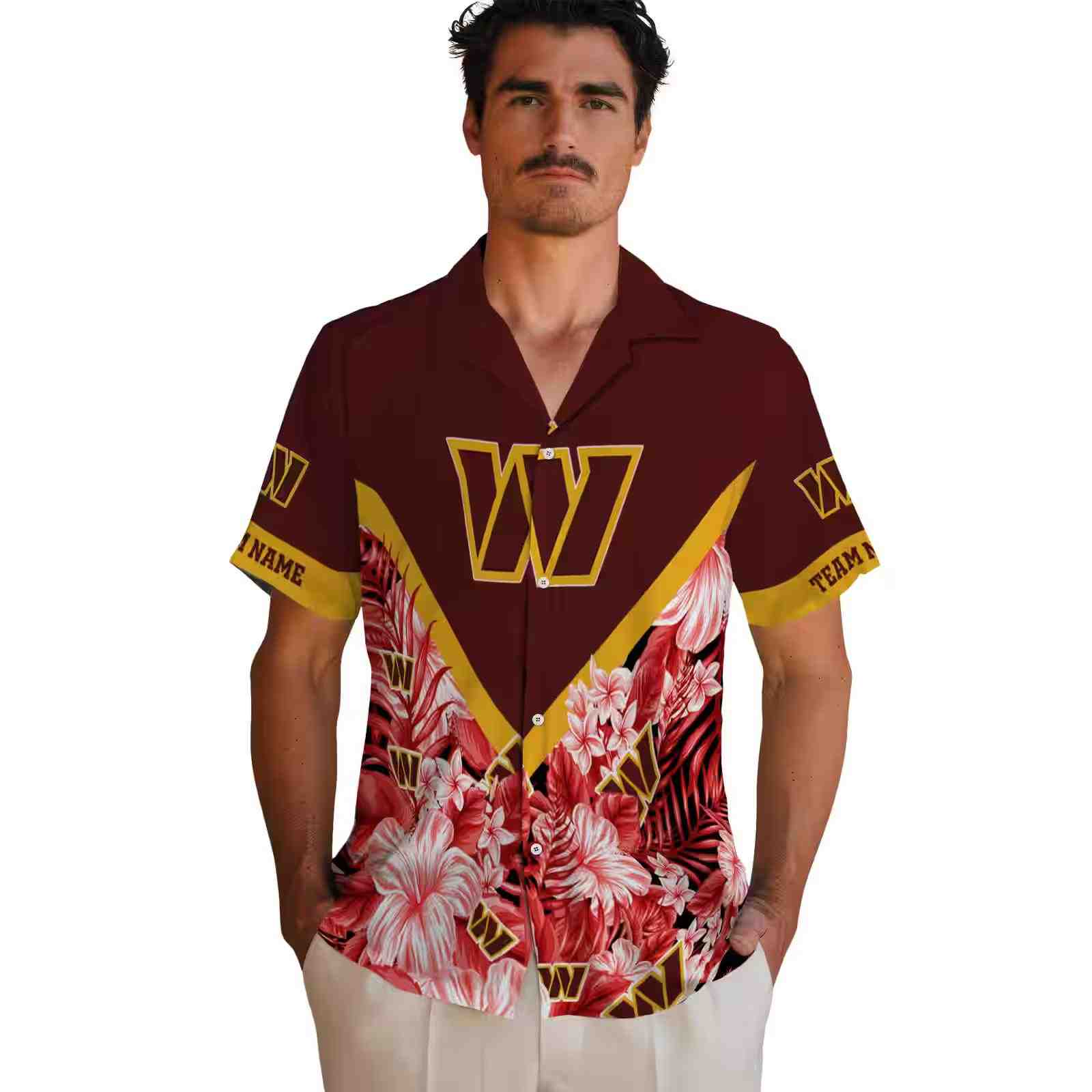 customized washington commanders floral chevron burgundy hawaiian shirt fashion forward