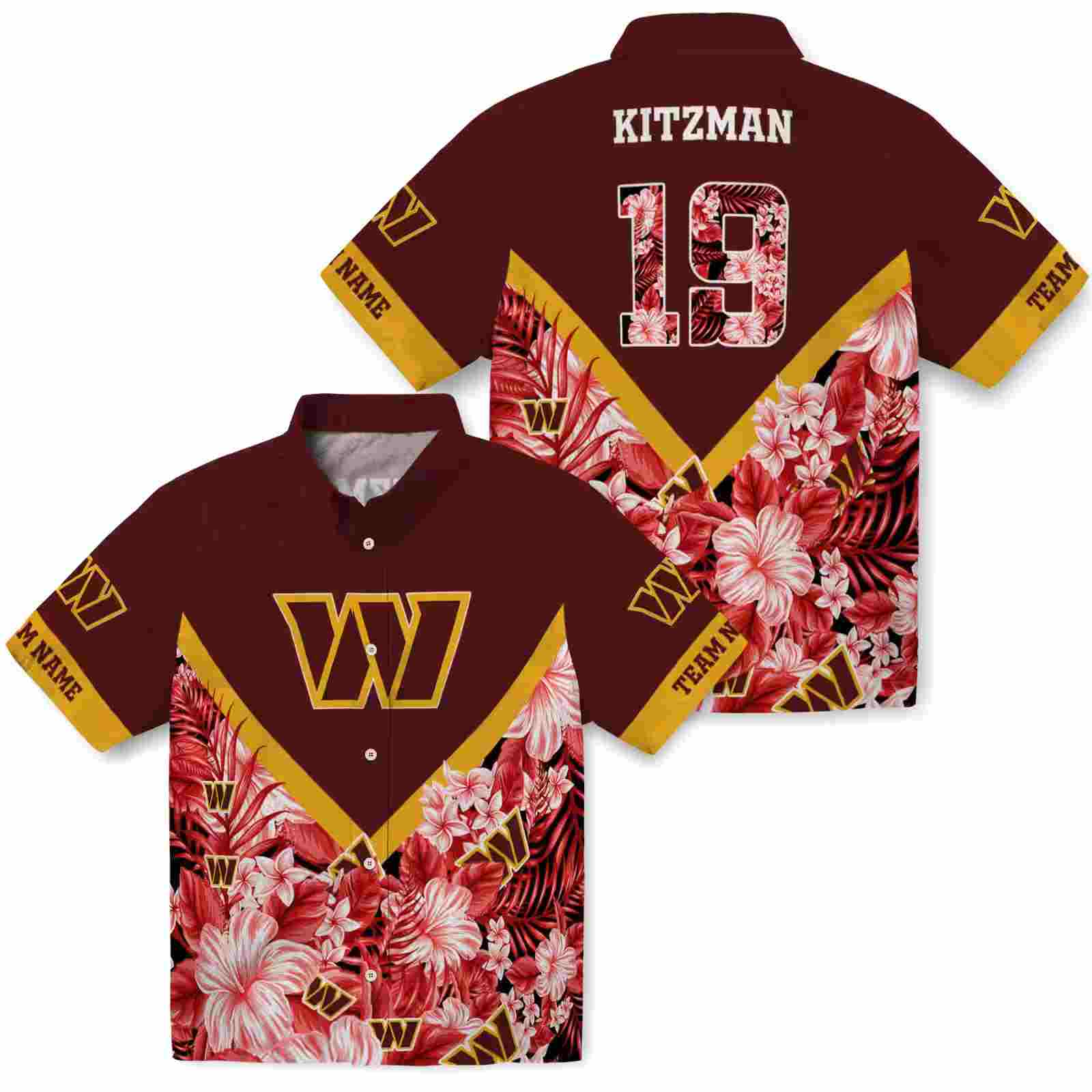 customized washington commanders floral chevron burgundy hawaiian shirt high quality