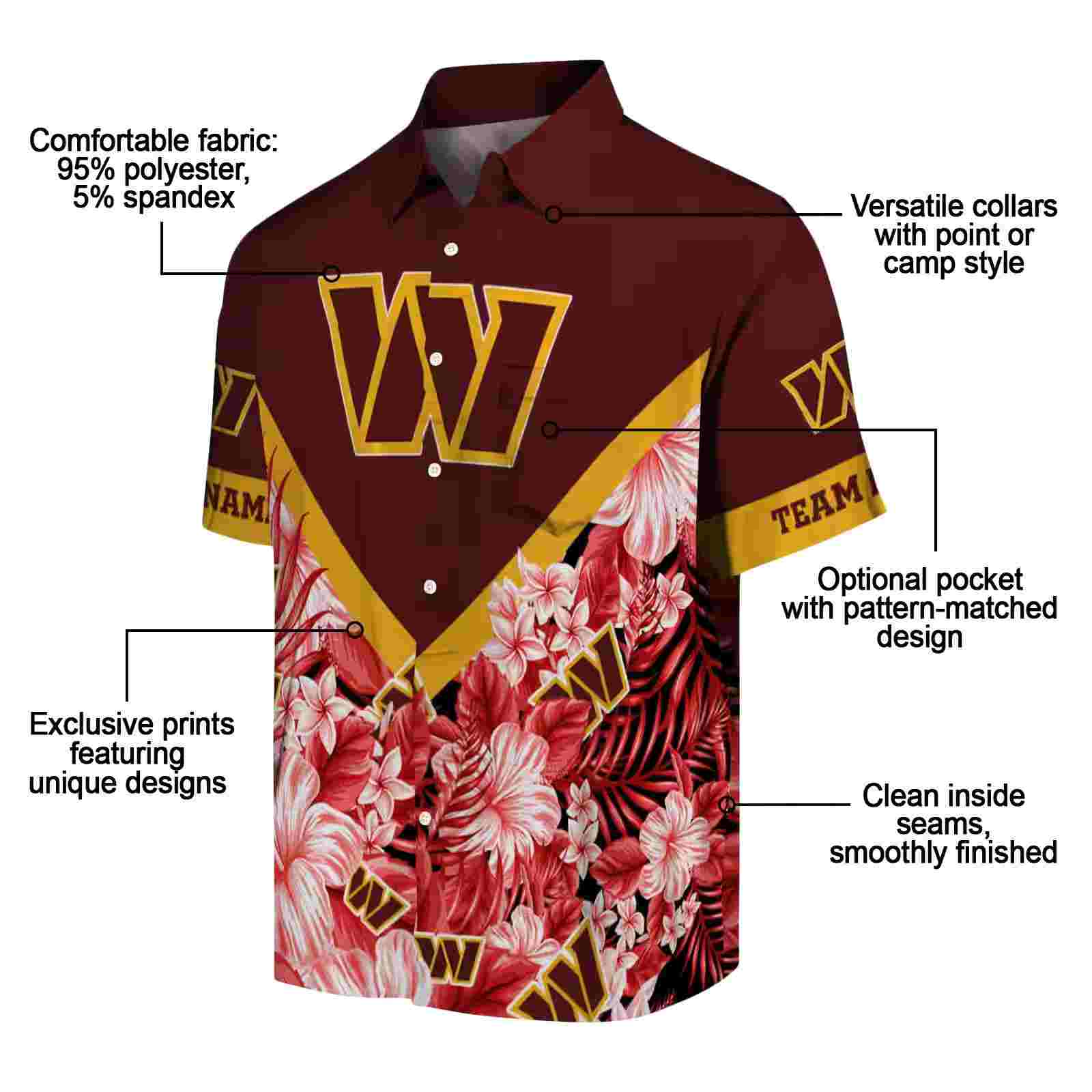 customized washington commanders floral chevron burgundy hawaiian shirt new arrival