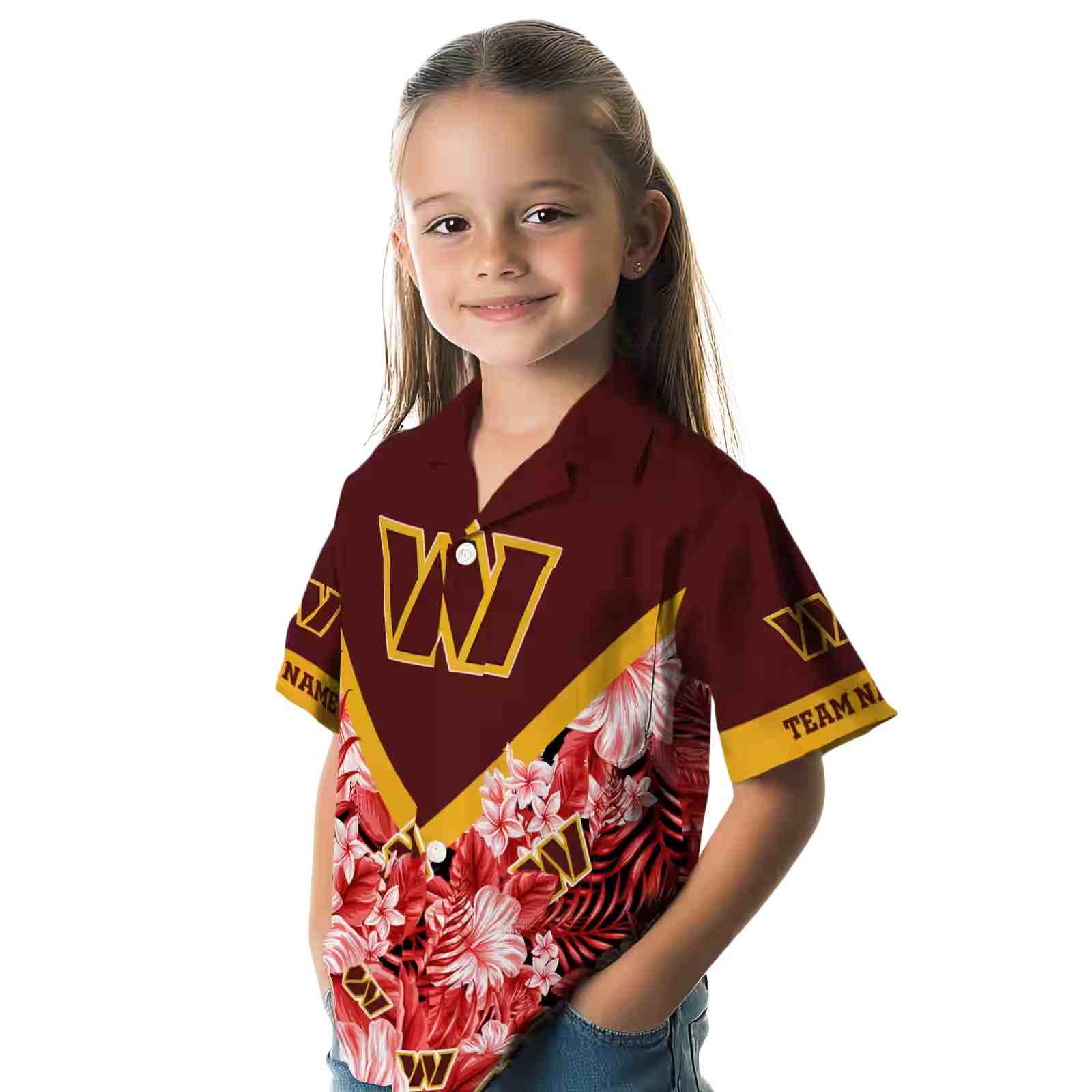 customized washington commanders floral chevron burgundy hawaiian shirt premium grade