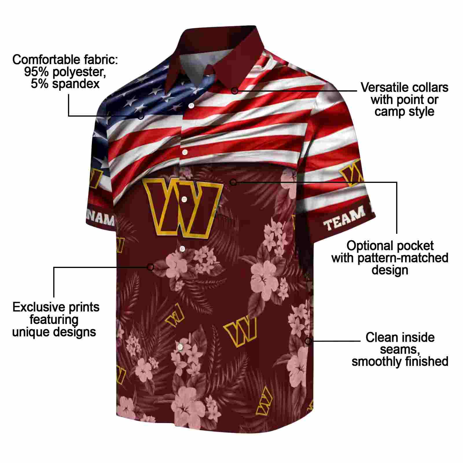 customized washington commanders us flag hibiscus burgundy hawaiian shirt new arrival