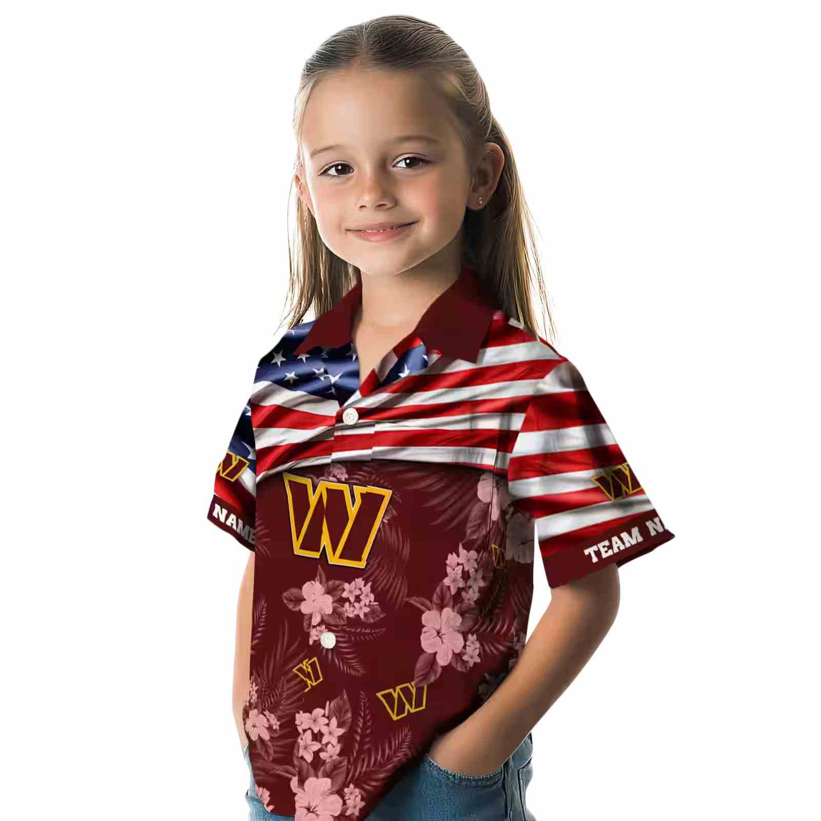 customized washington commanders us flag hibiscus burgundy hawaiian shirt premium grade