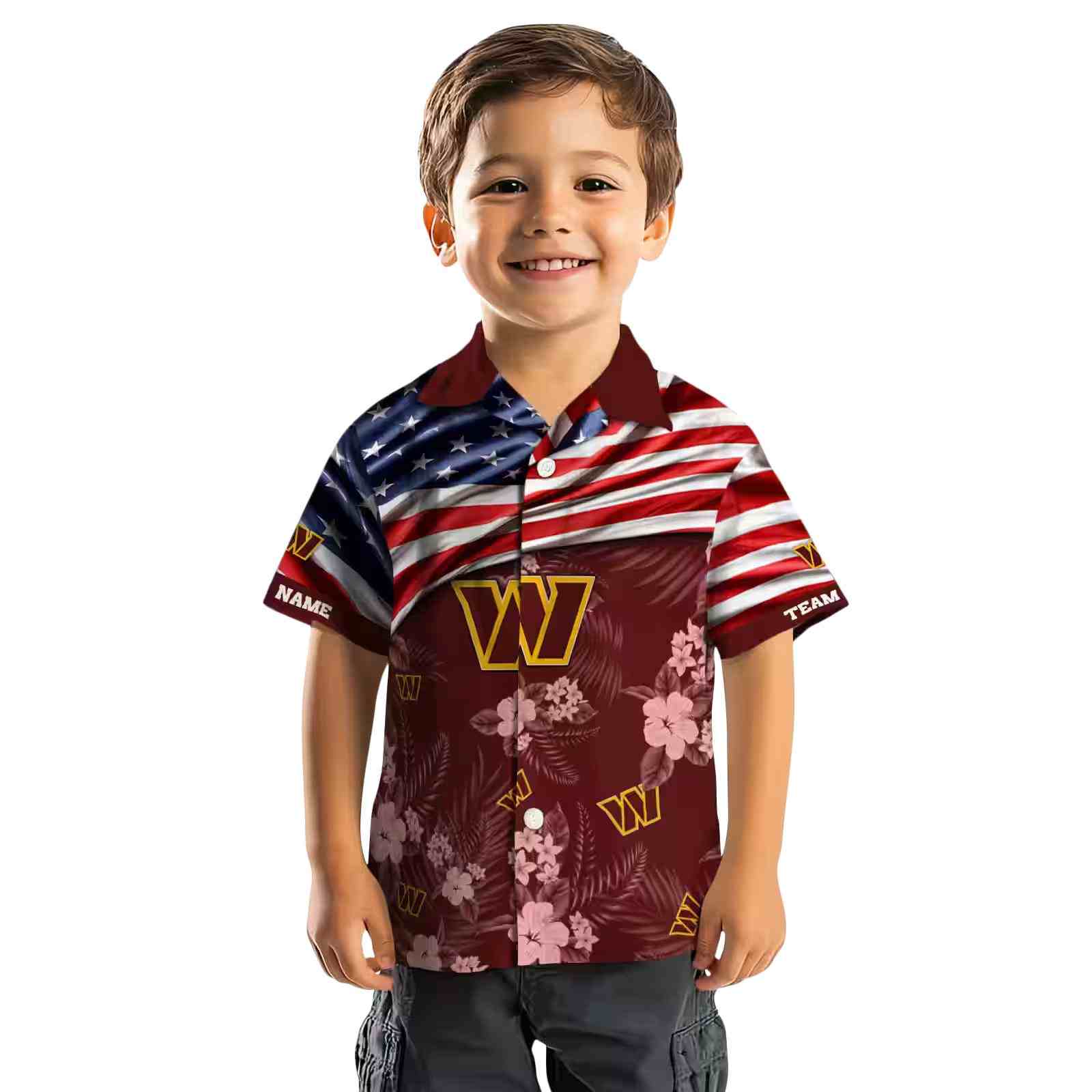 customized washington commanders us flag hibiscus burgundy hawaiian shirt top rated