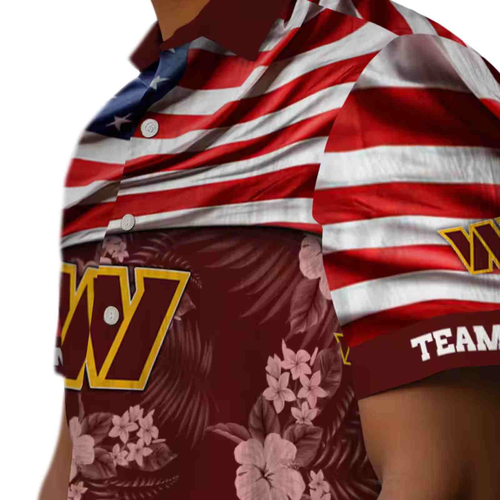 customized washington commanders us flag hibiscus burgundy hawaiian shirt trendy