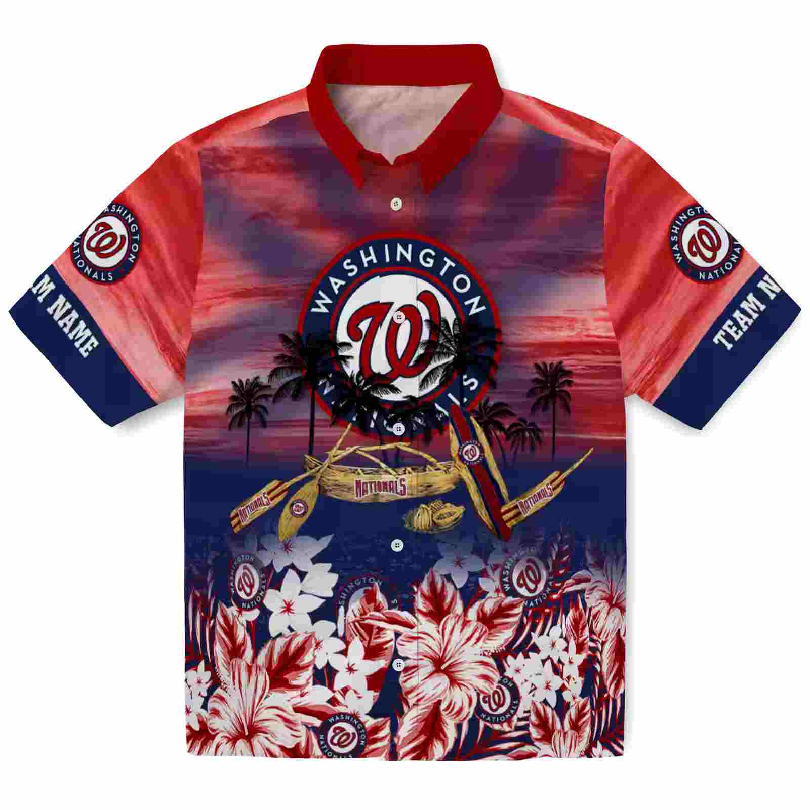 Customized Washington Nationals Tropical Canoe Red Hawaiian Shirt