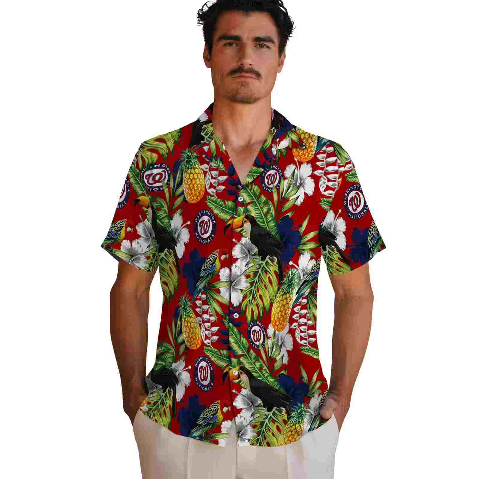 customized washington nationals tropical toucan red green hawaiian shirt fashion forward