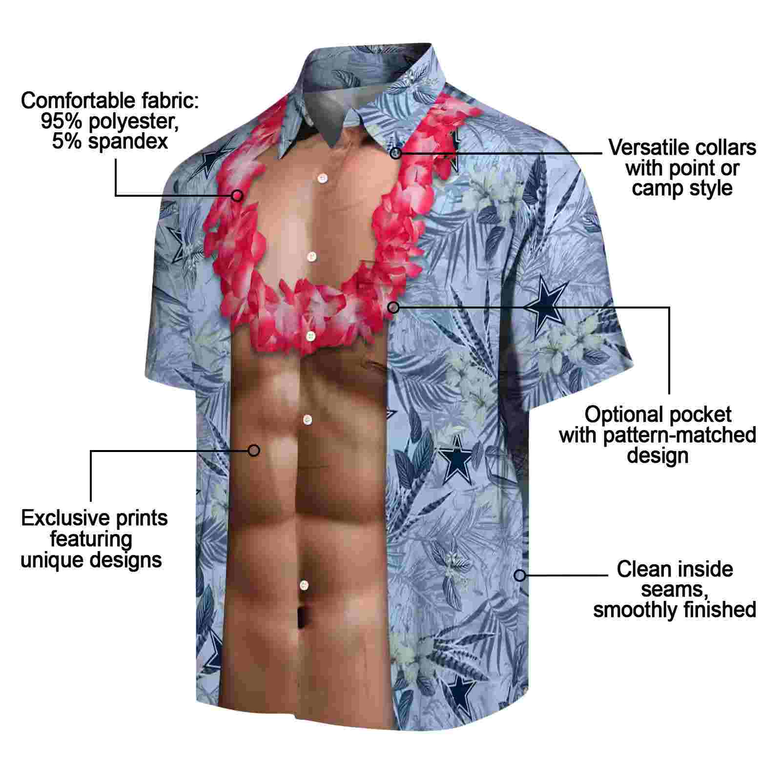 dallas cowboys chest illusion blue hawaiian shirt new arrival