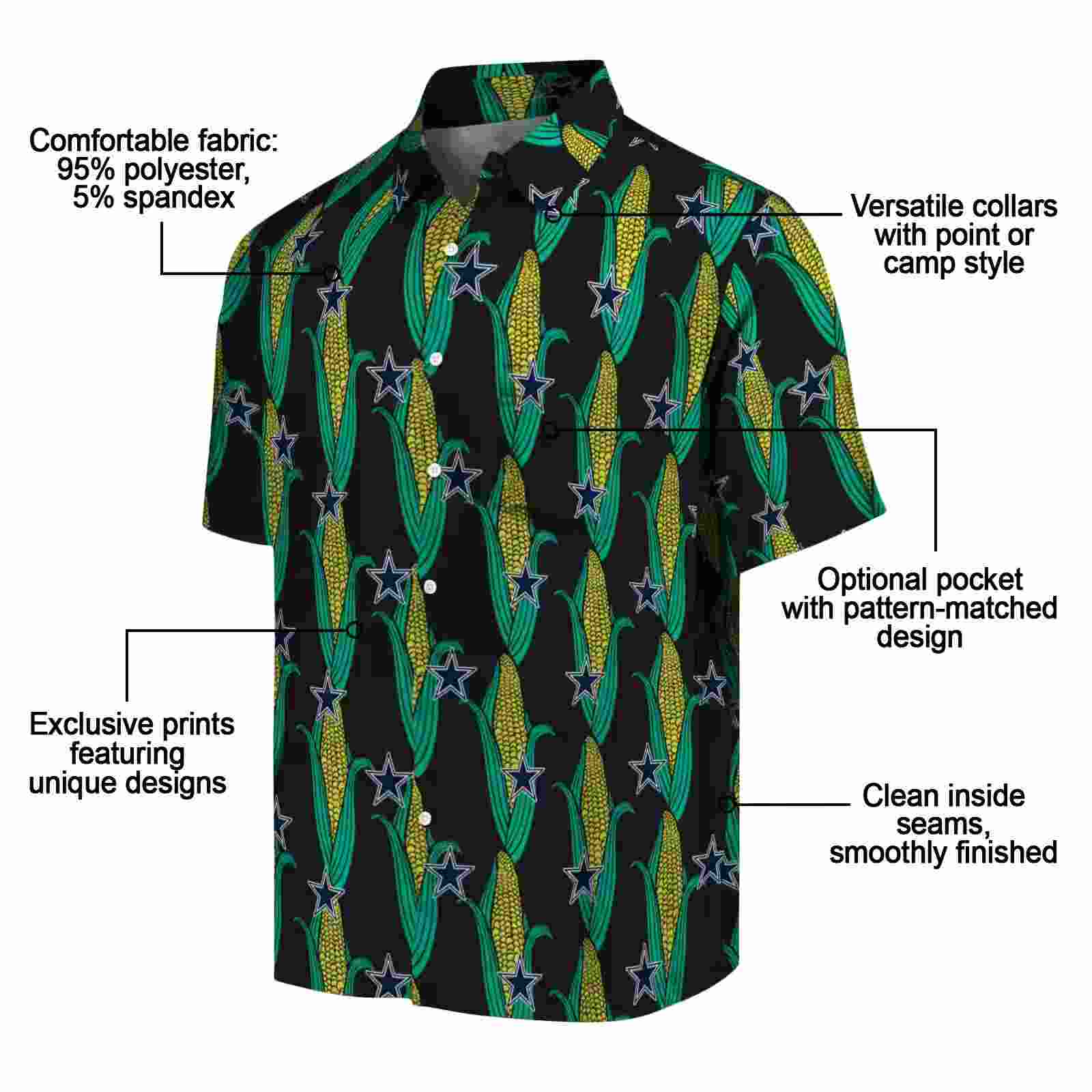 dallas cowboys corn motifs black green hawaiian shirt new arrival