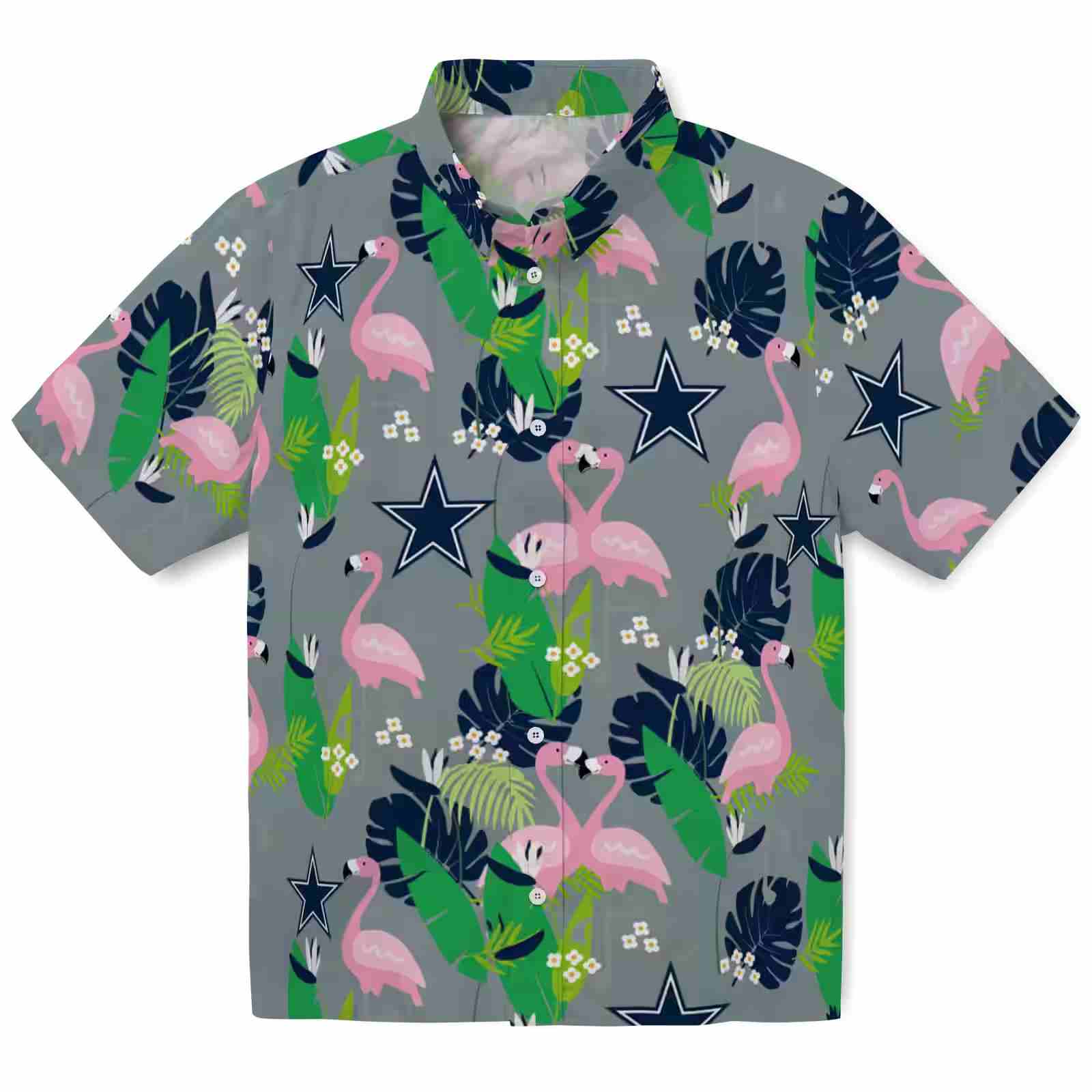 Dallas Cowboys Flamingo Foliage Blue Green Hawaiian Shirt