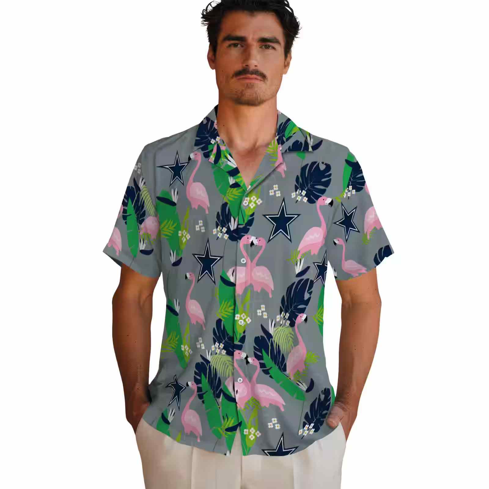 dallas cowboys flamingo foliage blue green hawaiian shirt fashion forward