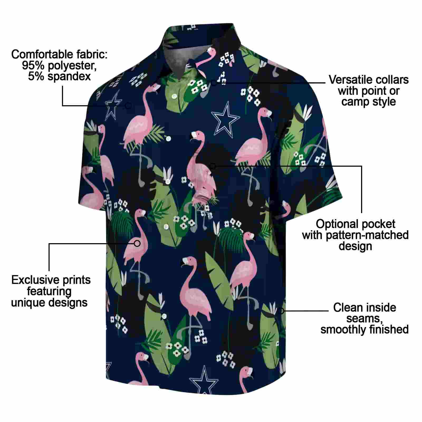 dallas cowboys flamingo leaf motif blue hawaiian shirt new arrival