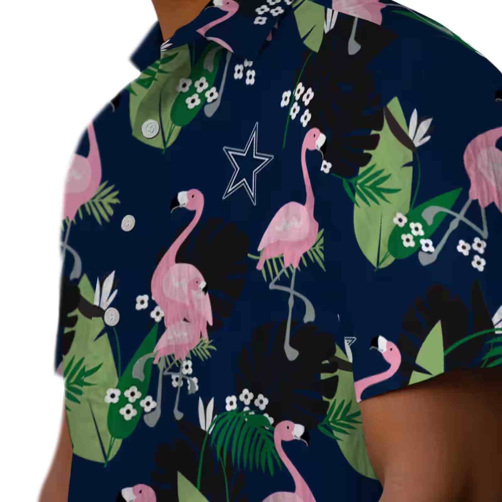 dallas cowboys flamingo leaf motif blue hawaiian shirt trendy