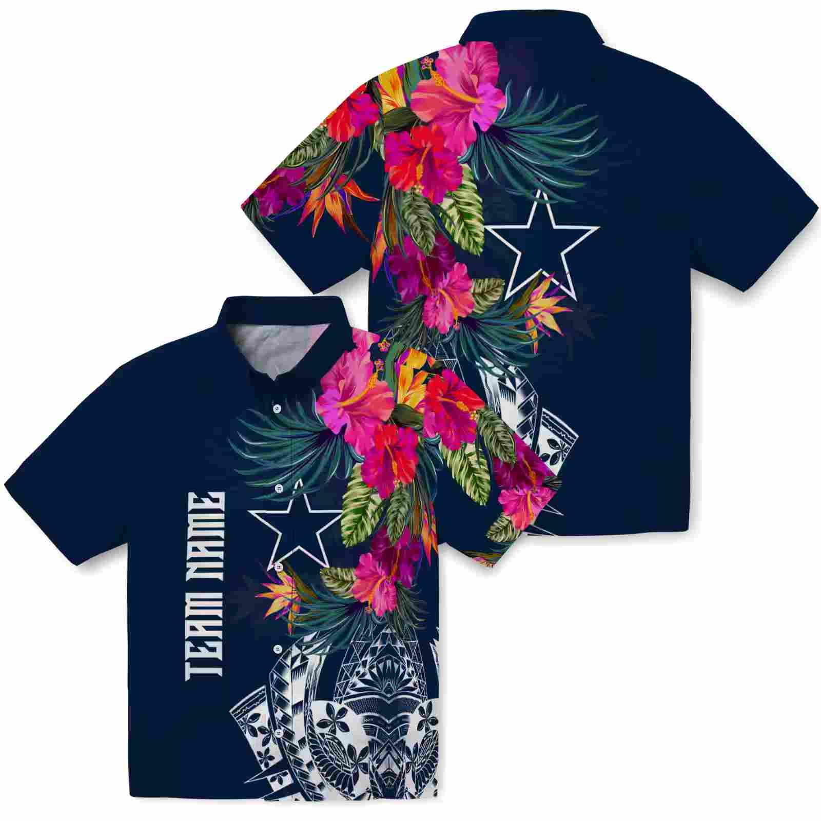 dallas cowboys floral polynesian blue hawaiian shirt high quality