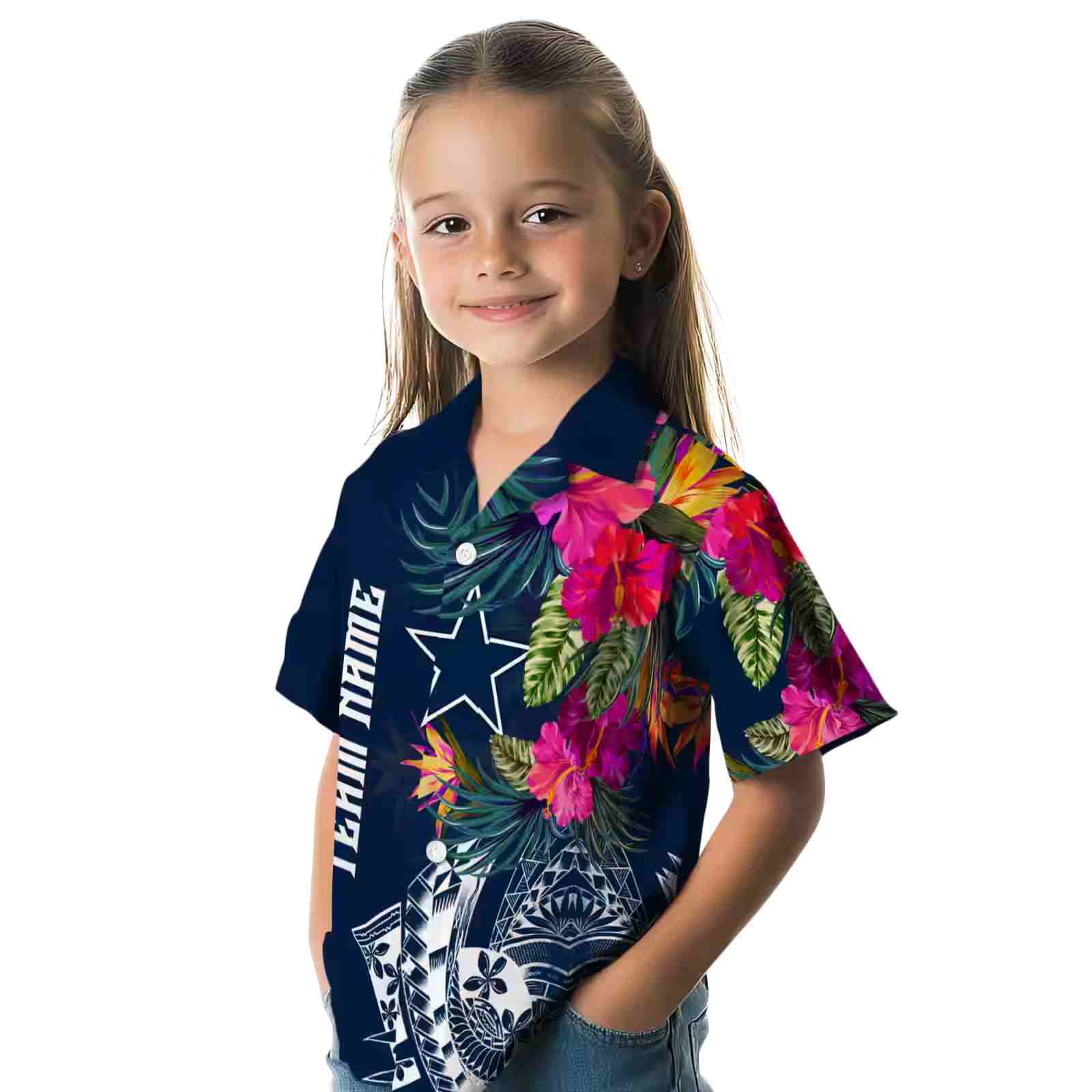 dallas cowboys floral polynesian blue hawaiian shirt premium grade