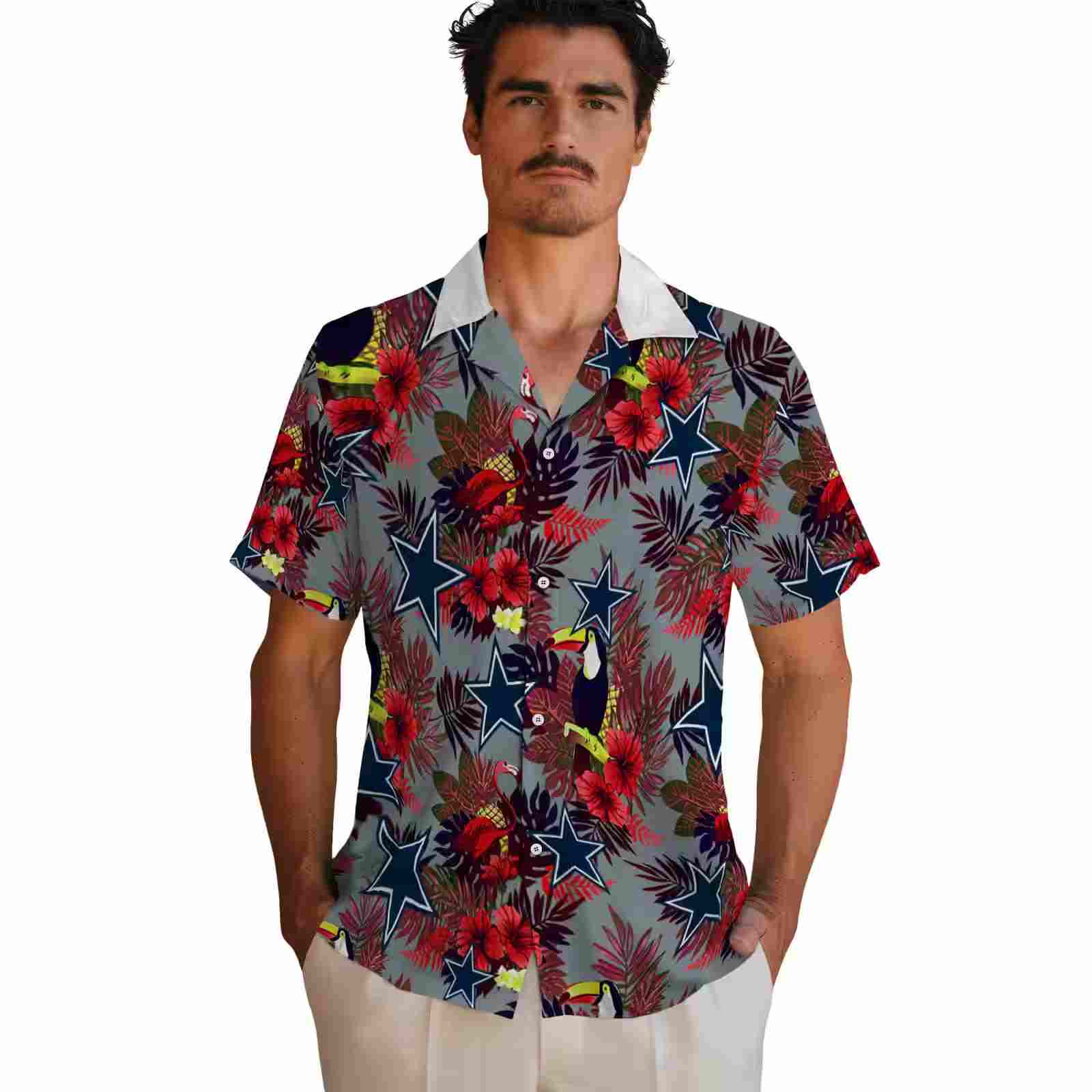 dallas cowboys floral toucan blue red hawaiian shirt fashion forward