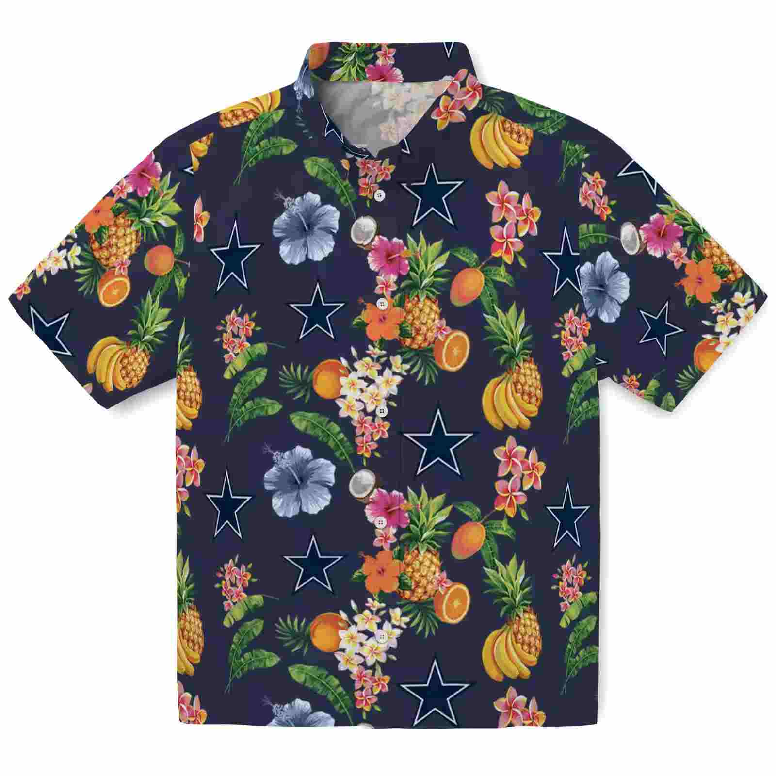 Dallas Cowboys Hibiscus And Fruit Navy Blue Hawaiian Shirt