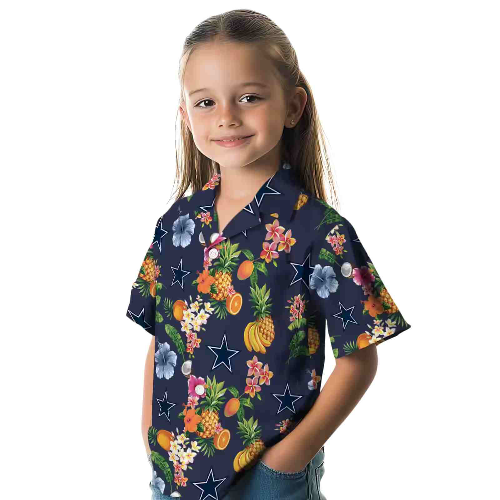 dallas cowboys hibiscus and fruit navy blue hawaiian shirt premium grade